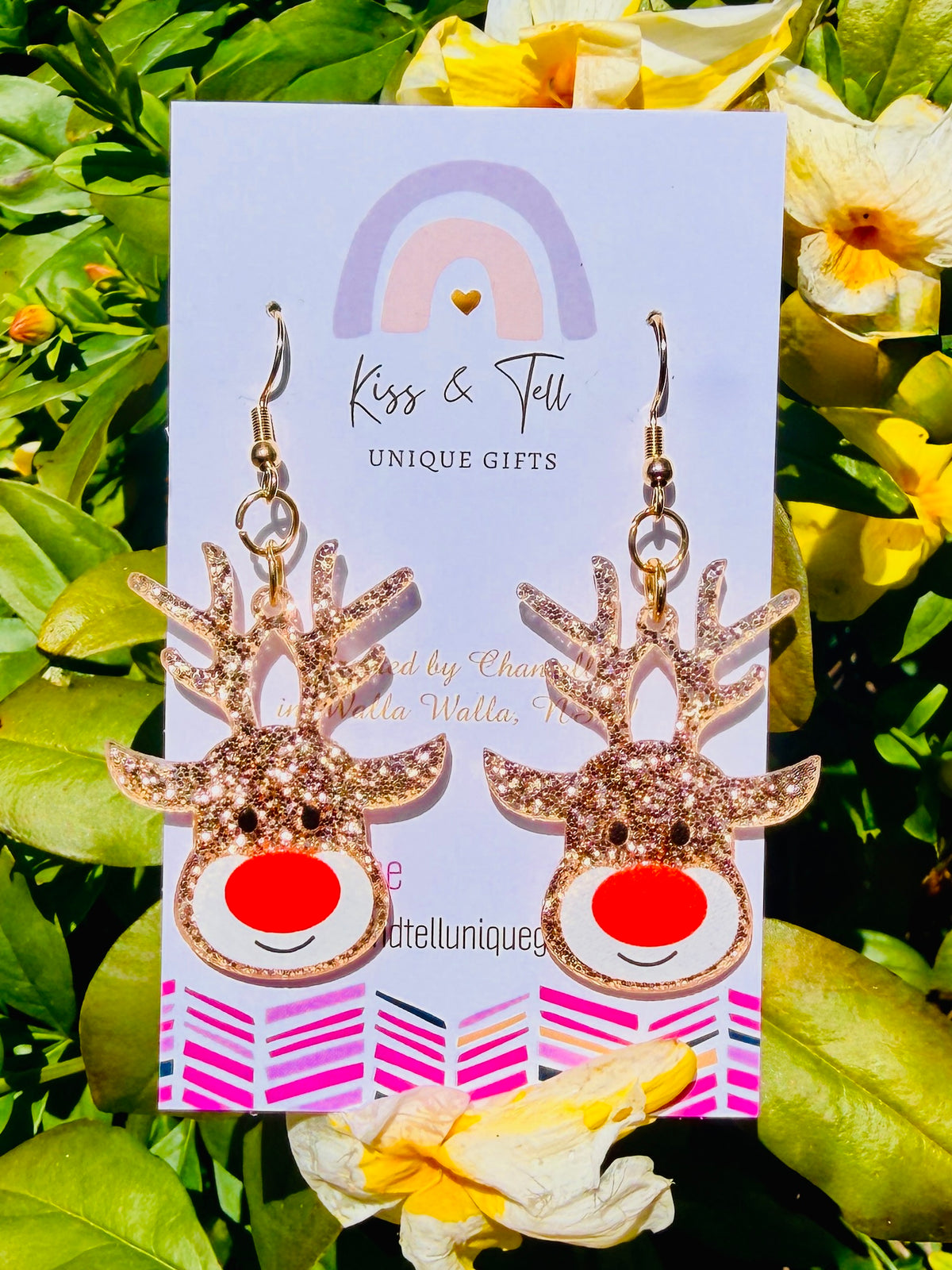 Glitter Rudolph Reindeer Dangle Earrings