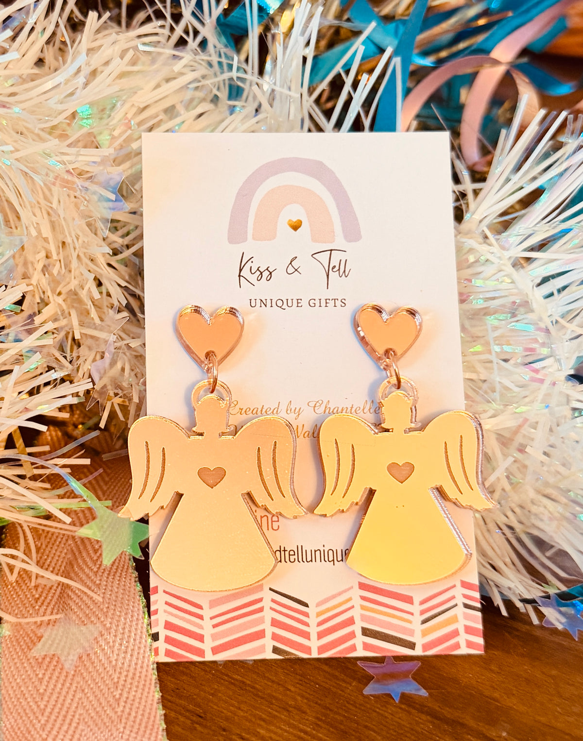 Sparkling Gold Glitter Angel Dangle Earrings