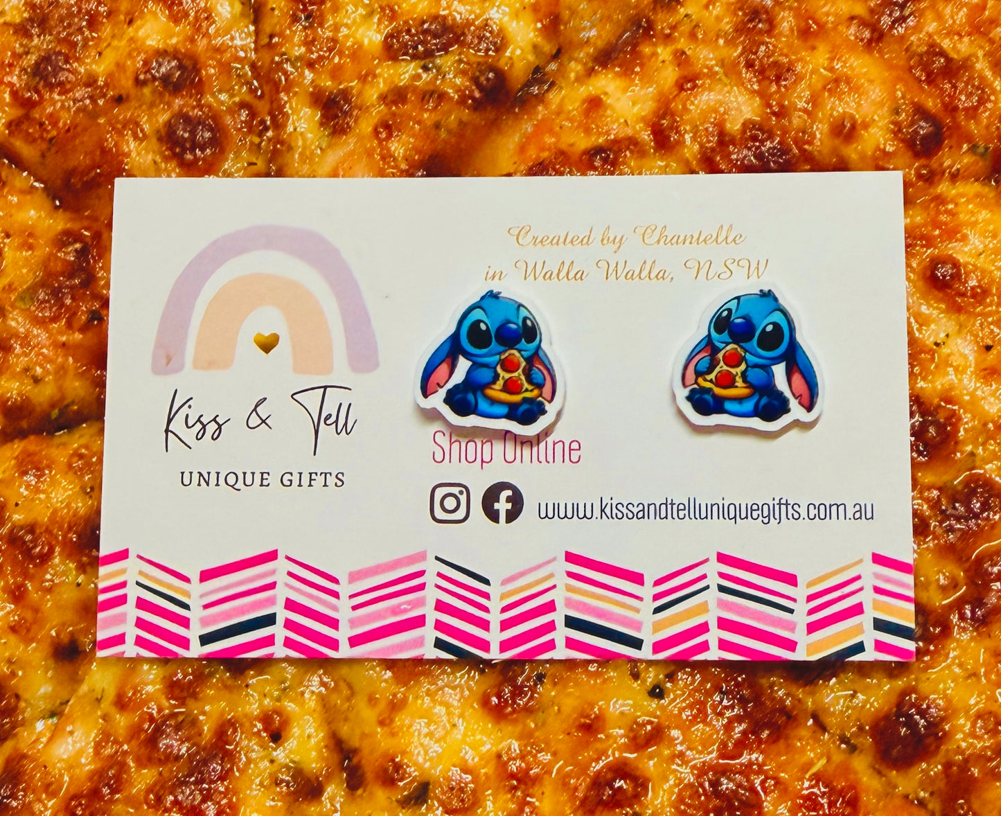 Stitch with Pizza Stud Earrings