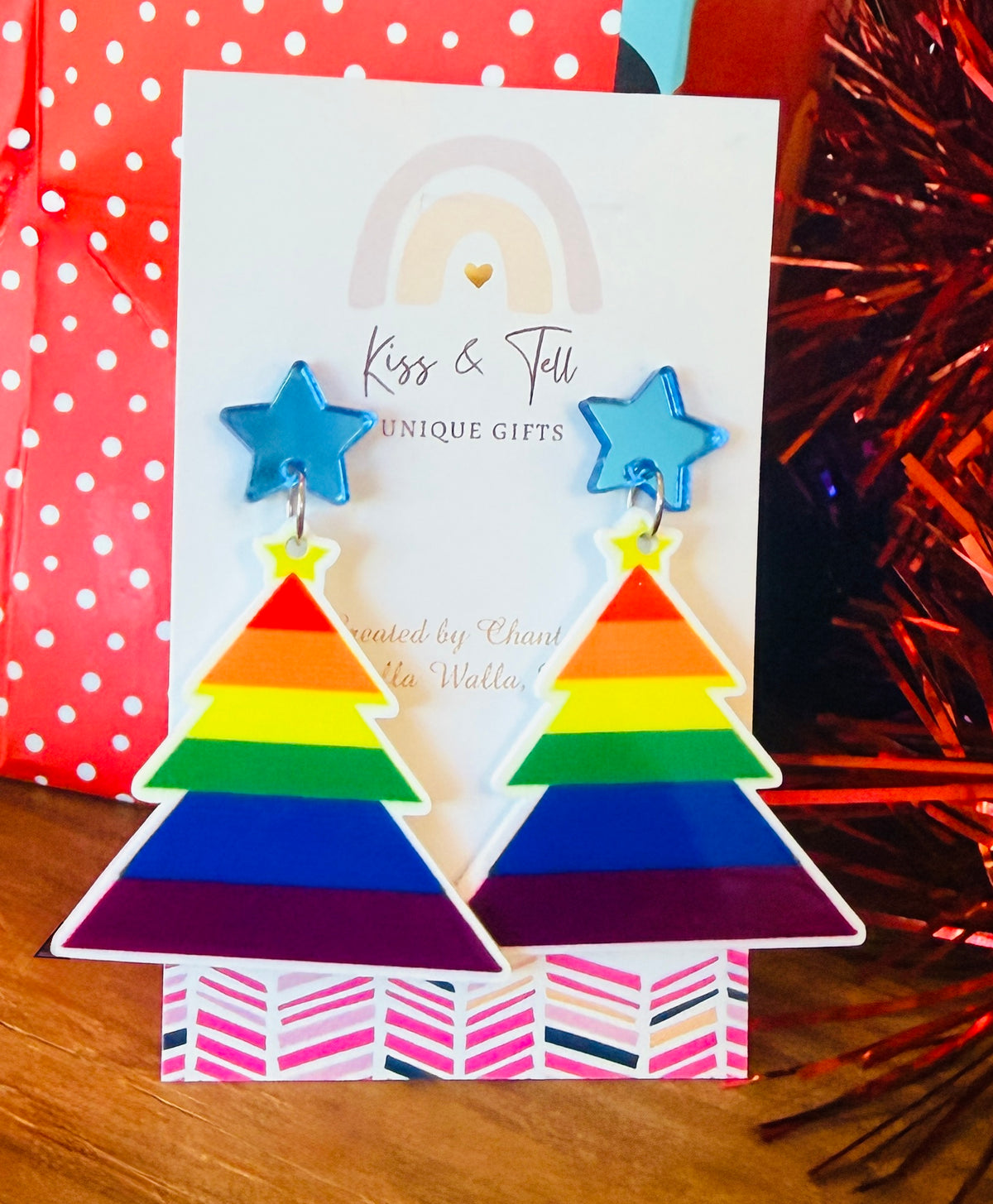 Rainbow Christmas Tree Dangle Earrings