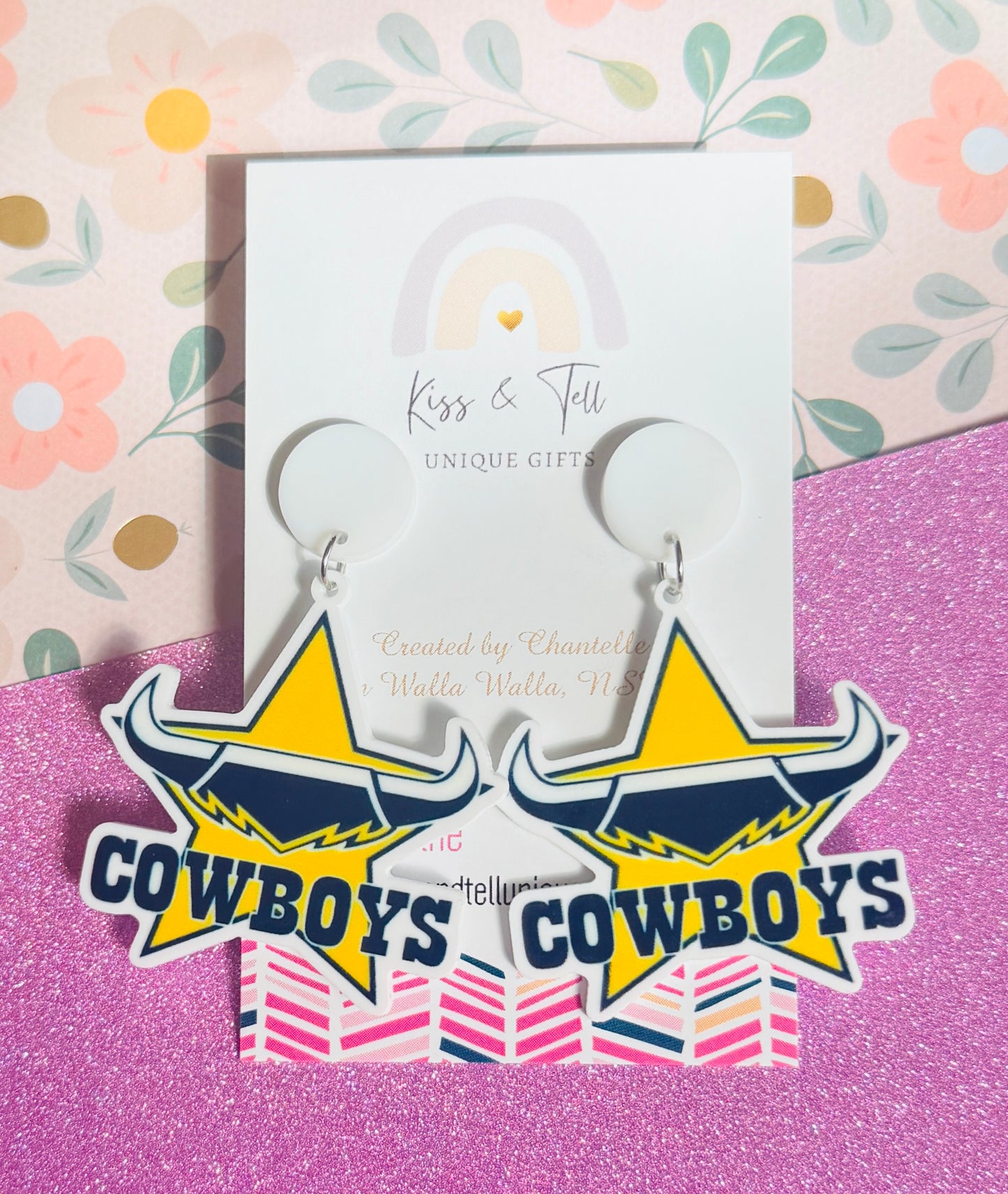 NRL Nth QLD Cowboys Team Dangle Earrings