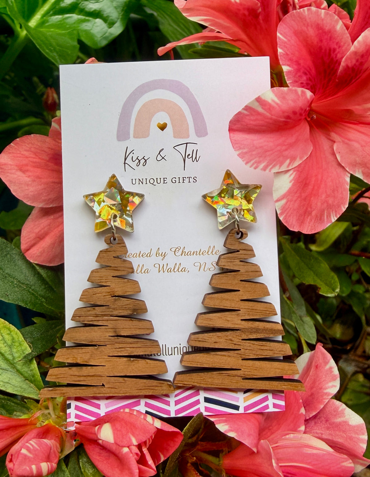Wooden Zigzag Christmas Tree Dangle Earrings