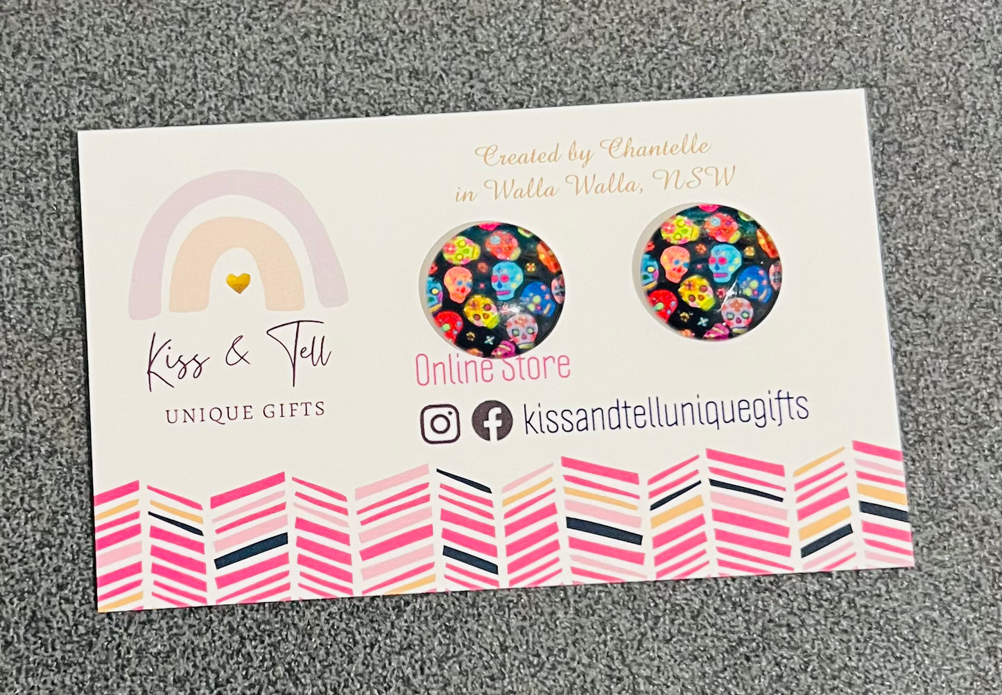 * SALE * Coloured Skulls Glass Stud Earrings