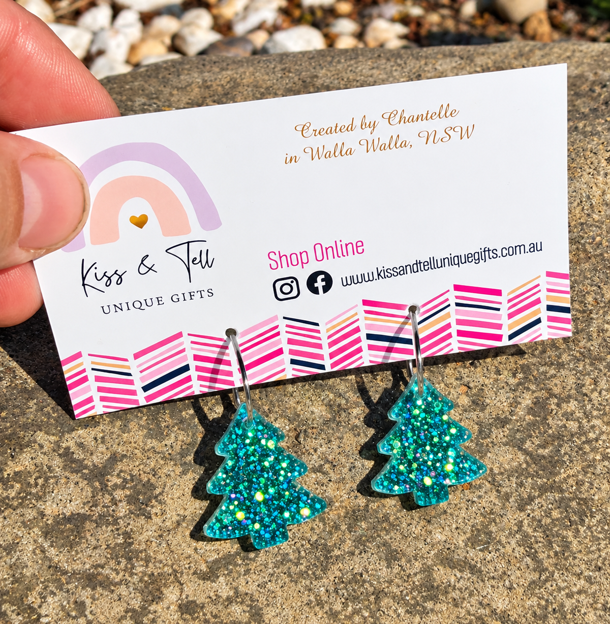 Turquoise Glitter Christmas Tree Dangle Earrings