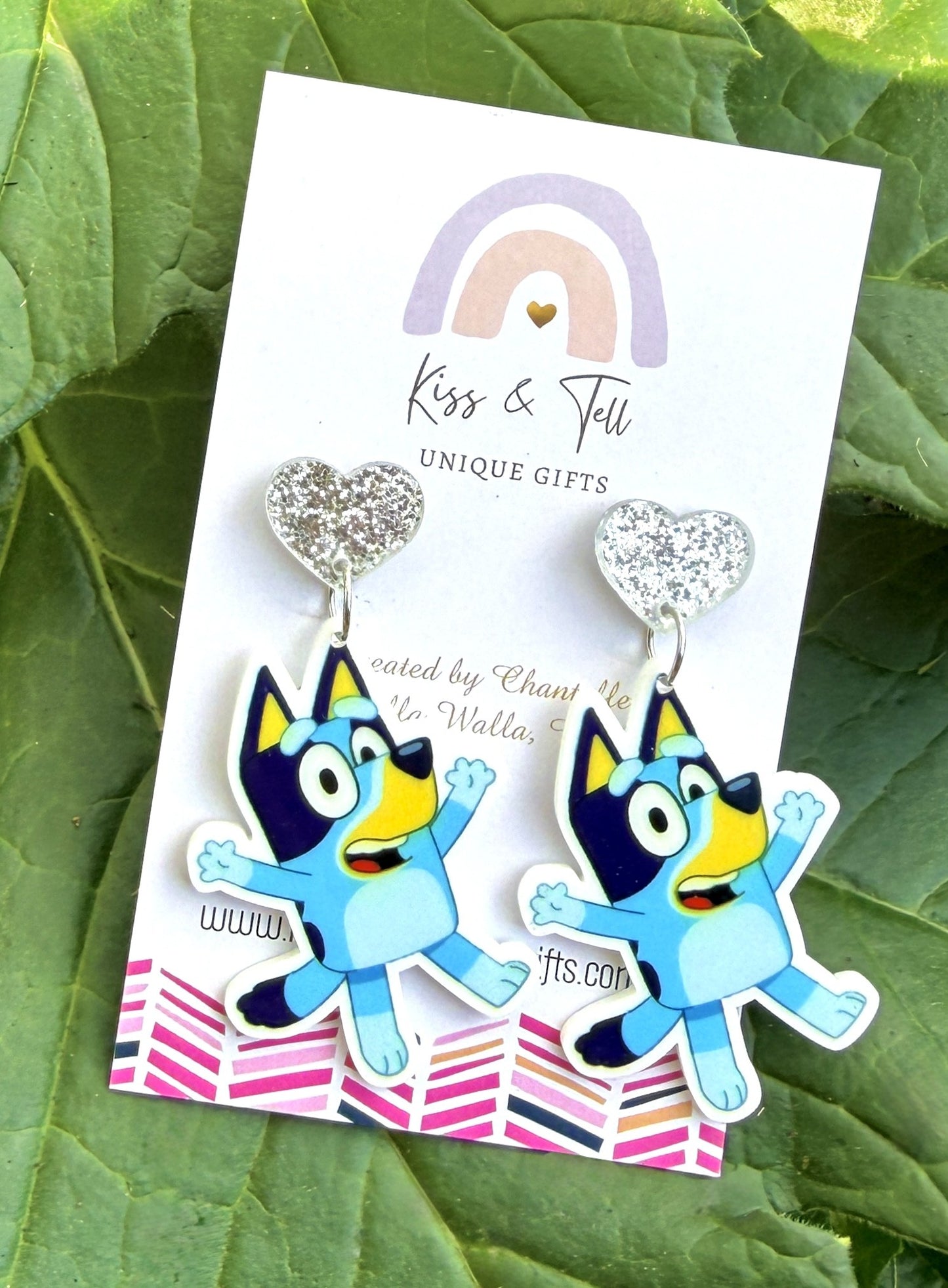Bluey Glitter Heart-Drop Earrings