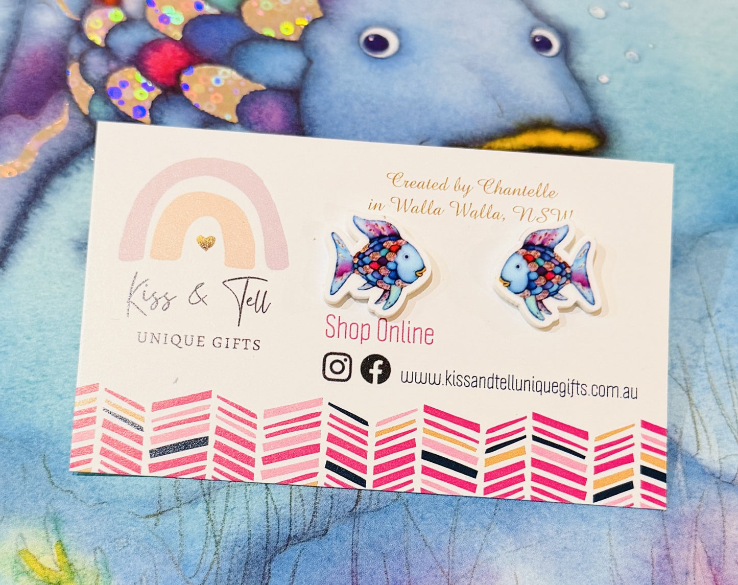 * SALE * Rainbow Fish Book Stud Earrings
