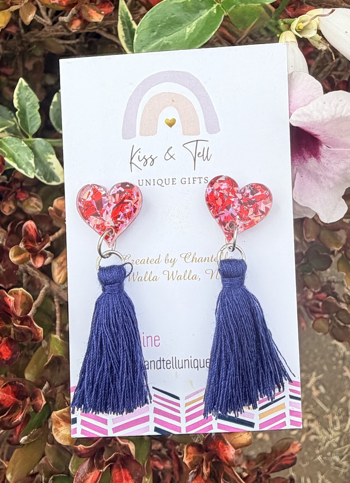 Red Glitter Tassel-Drop Earrings