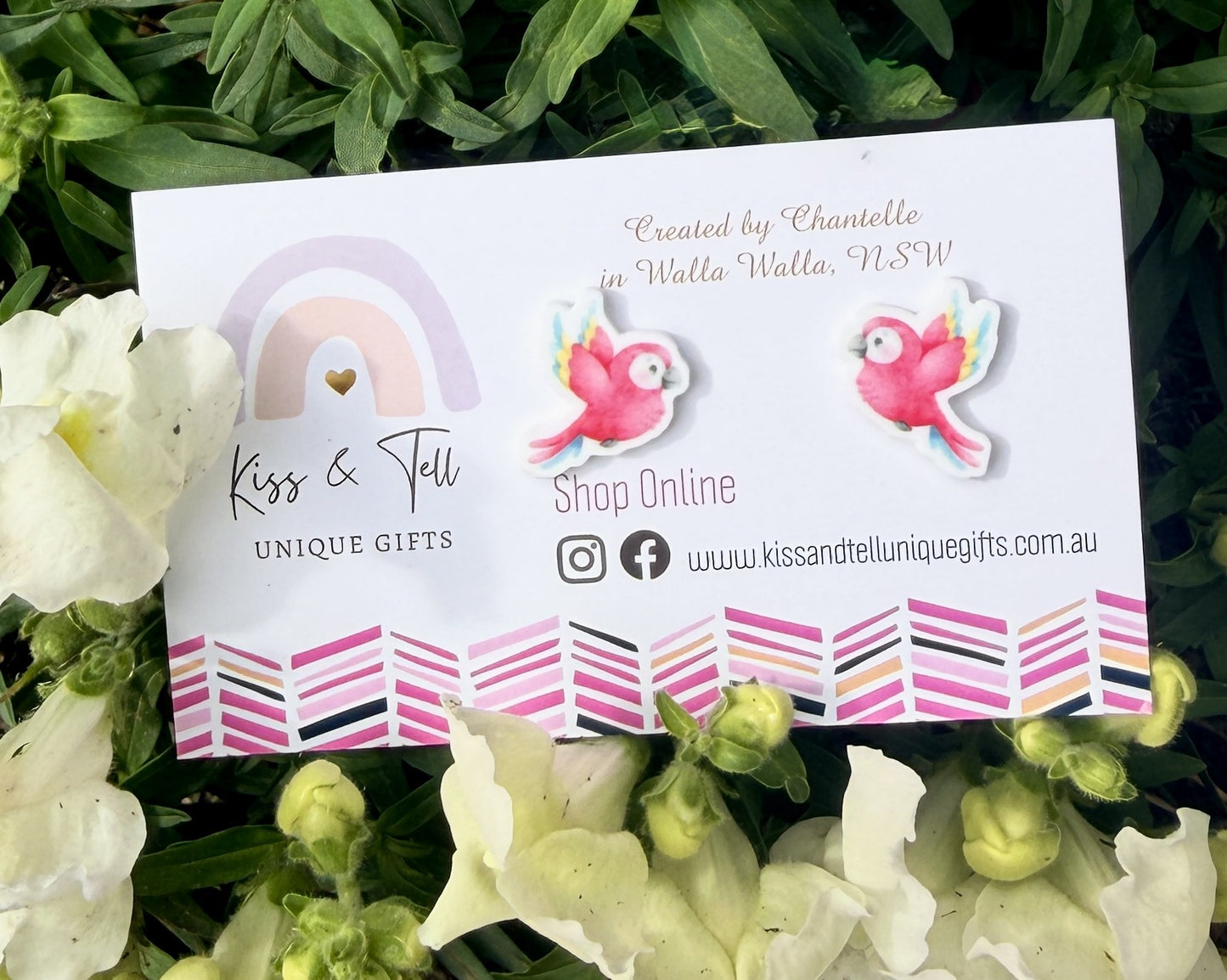 Pink Parrot Bird Stud Earrings