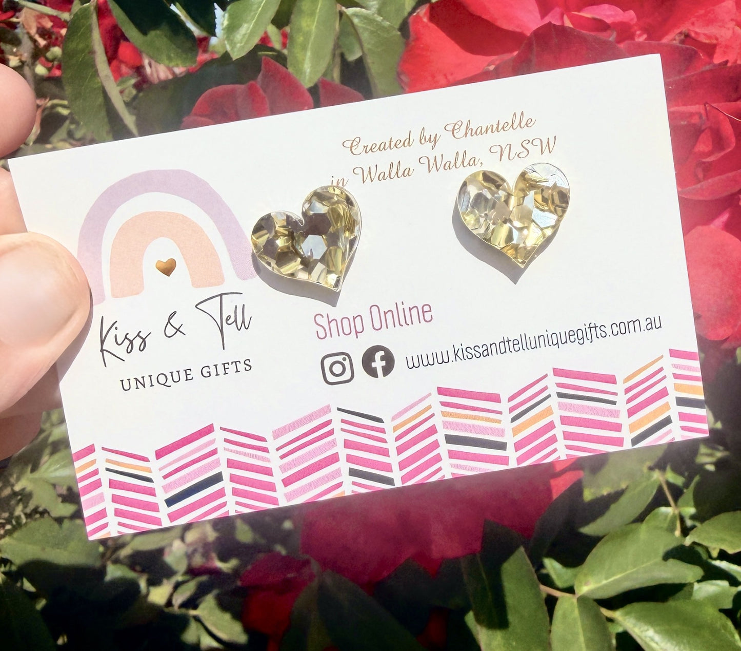 Gold & Silver Glitter Heart Stud Earrings