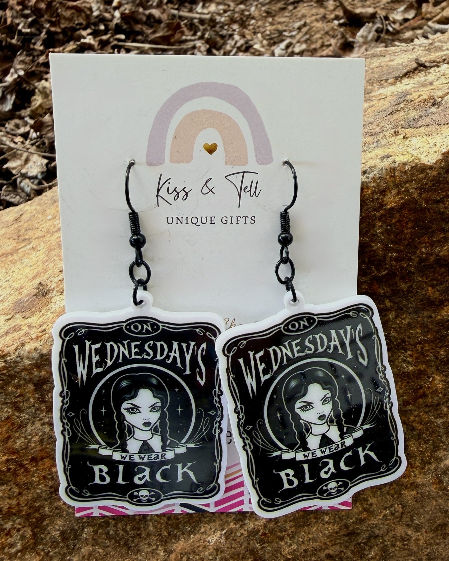 "On Wednesday's We Wear Black" Earrings