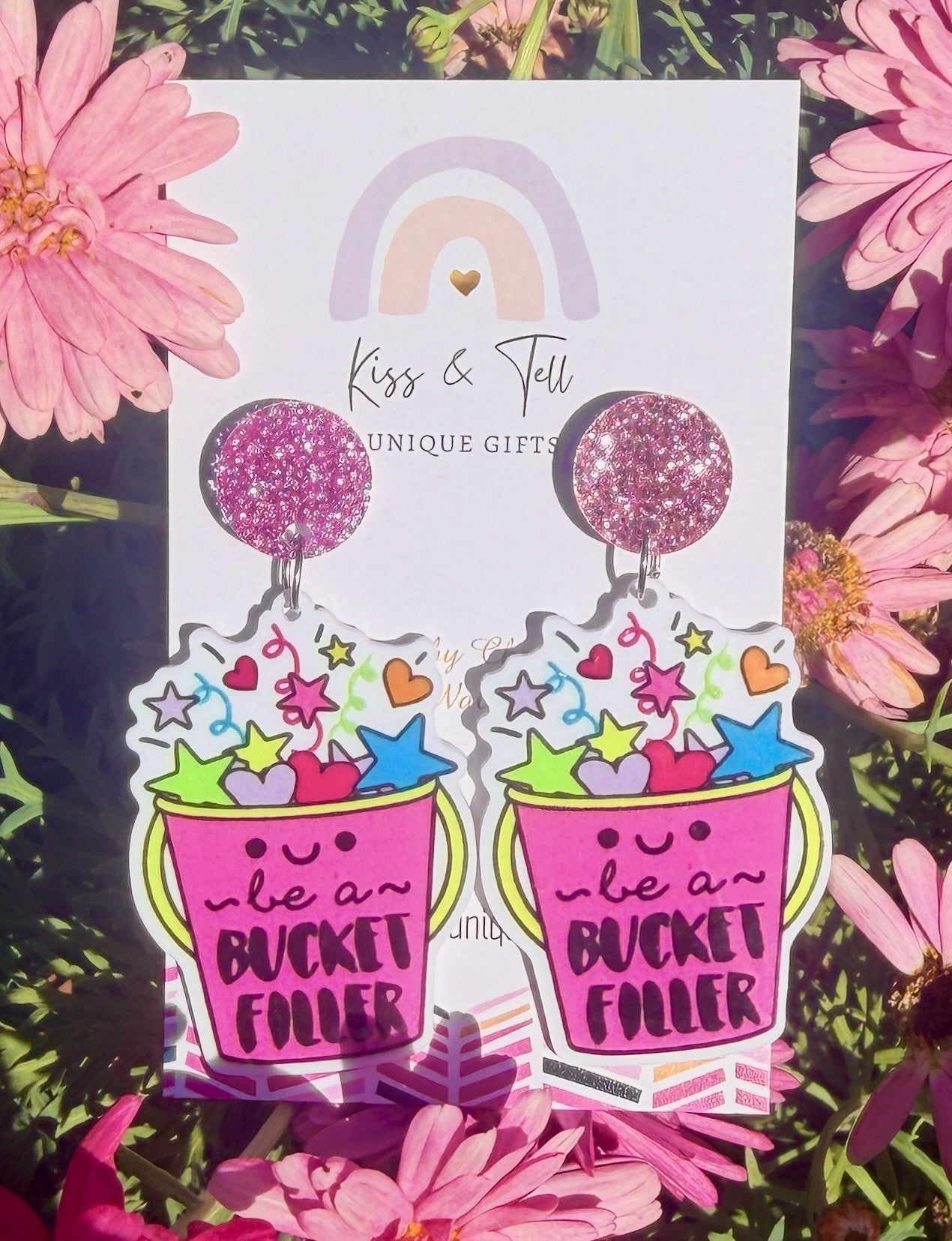 Pink 'Bucket Filler' Dangle Earrings