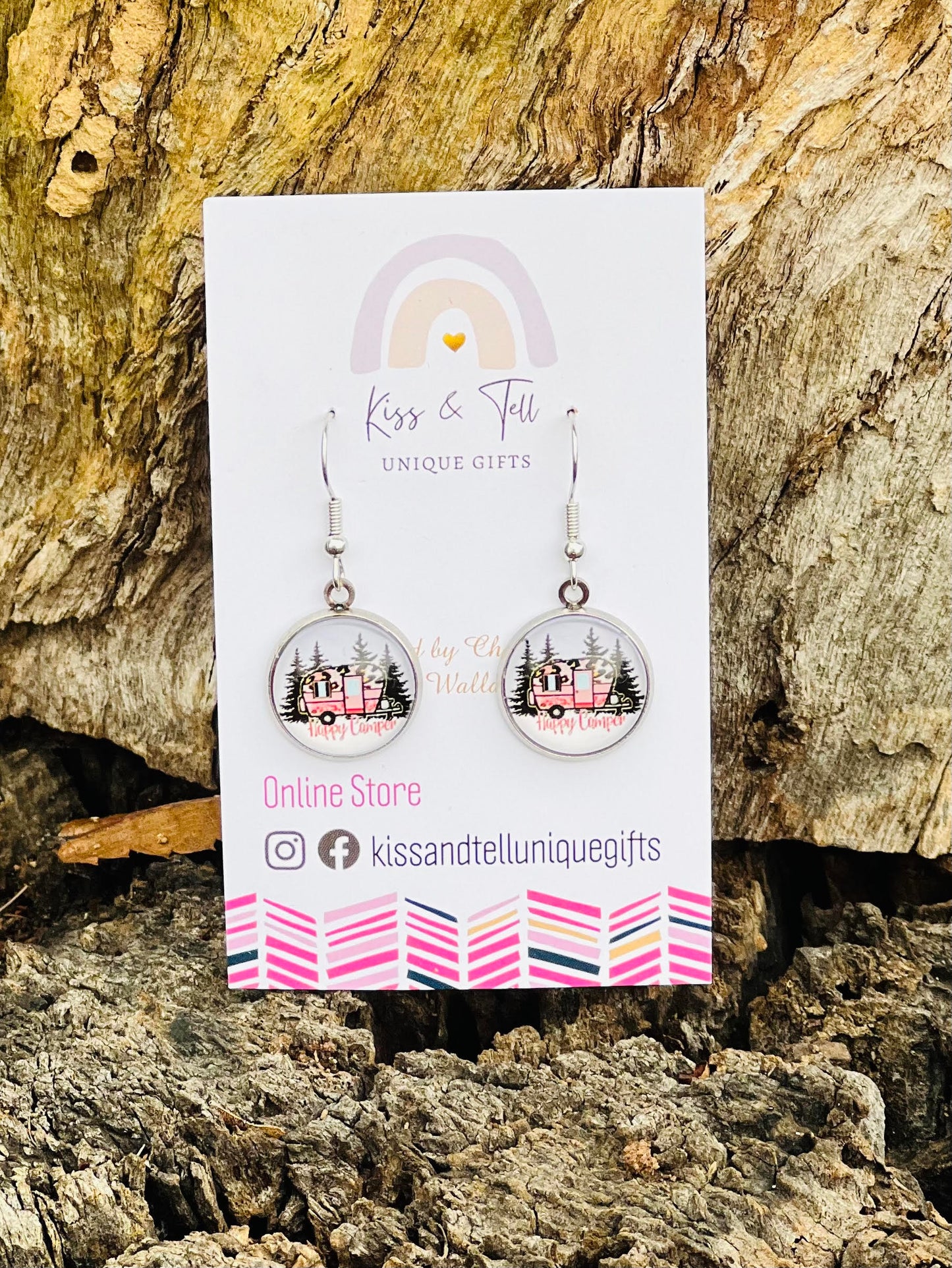 "Happy Camper" Silver Dangle Earrings