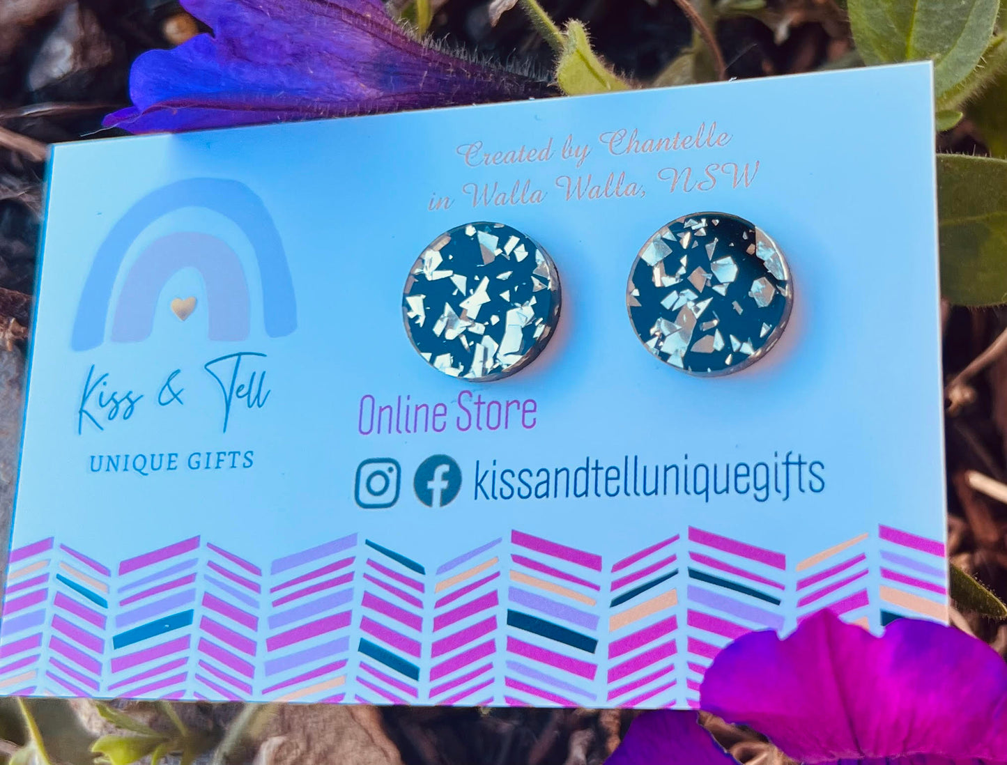 Black & Gold Glitter Stud Earrings