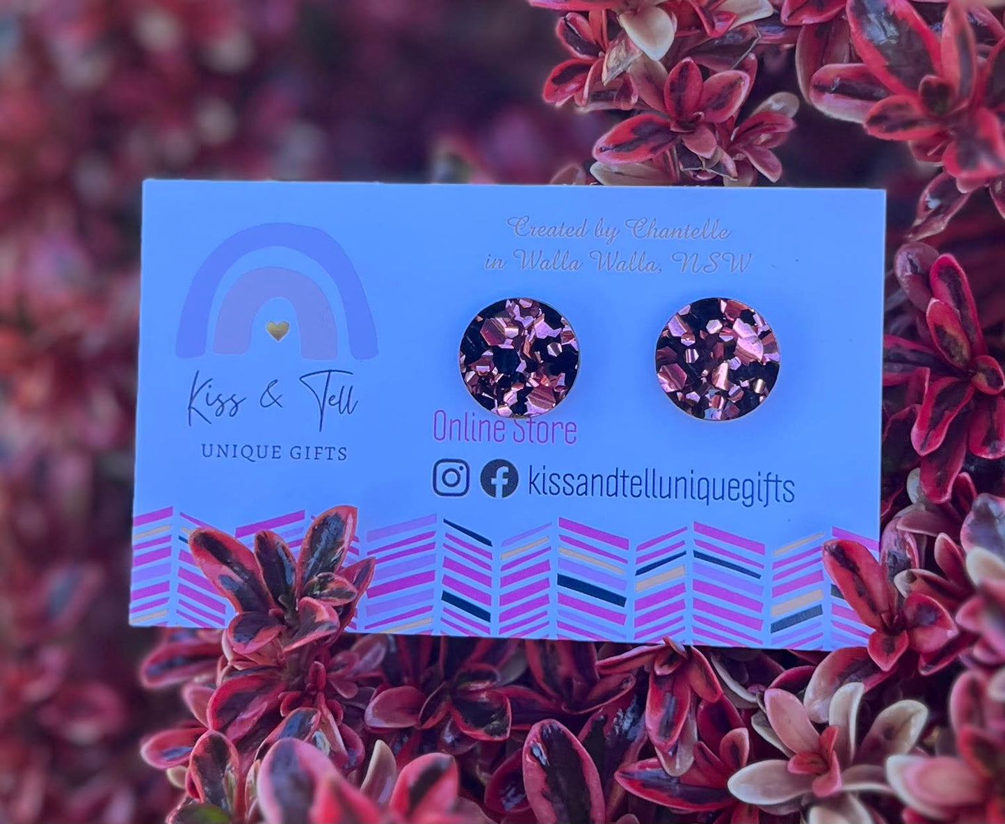 Rose-Gold Glitter Stud Earrings