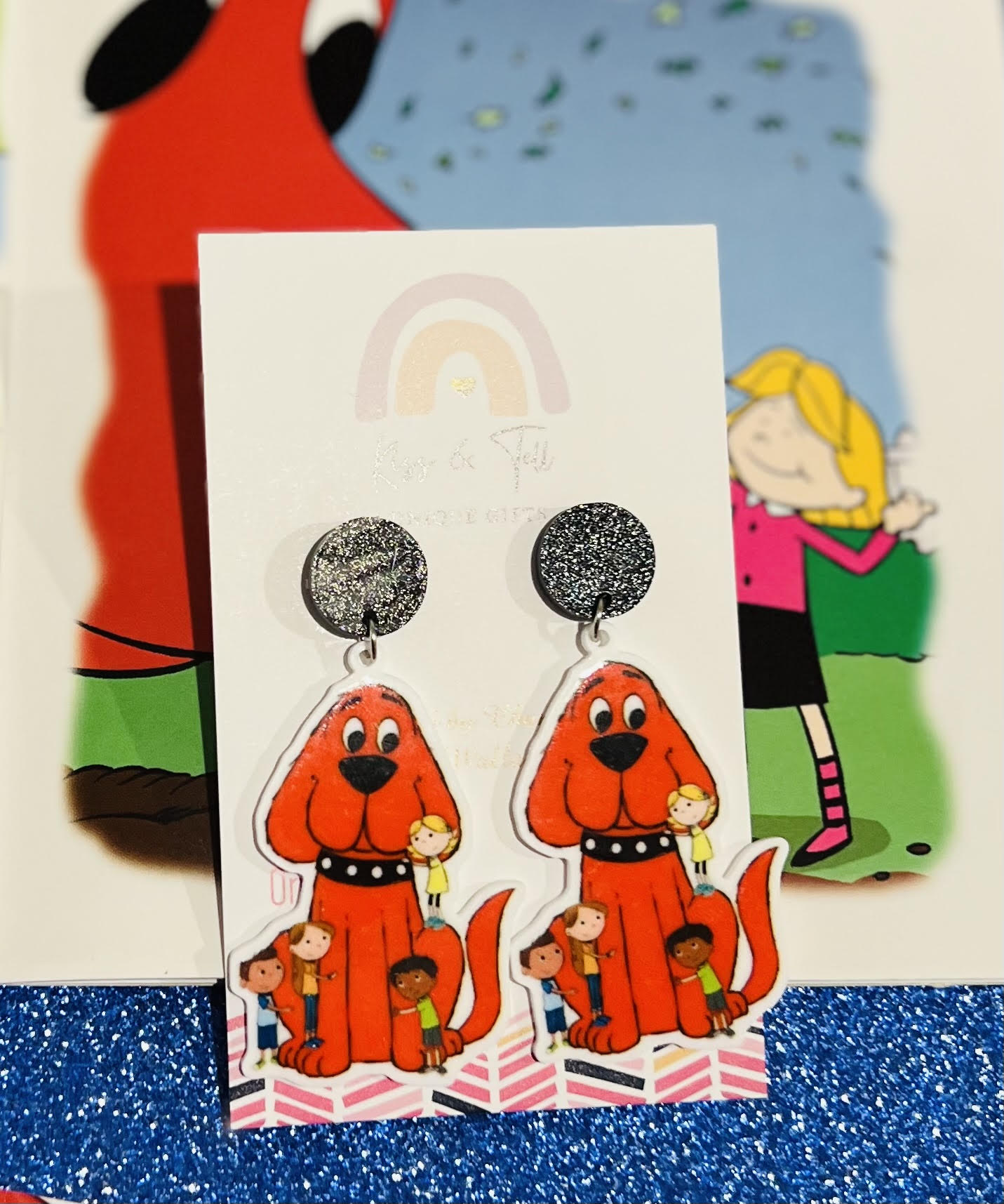 Clifford Book Dog Dangle Earrings
