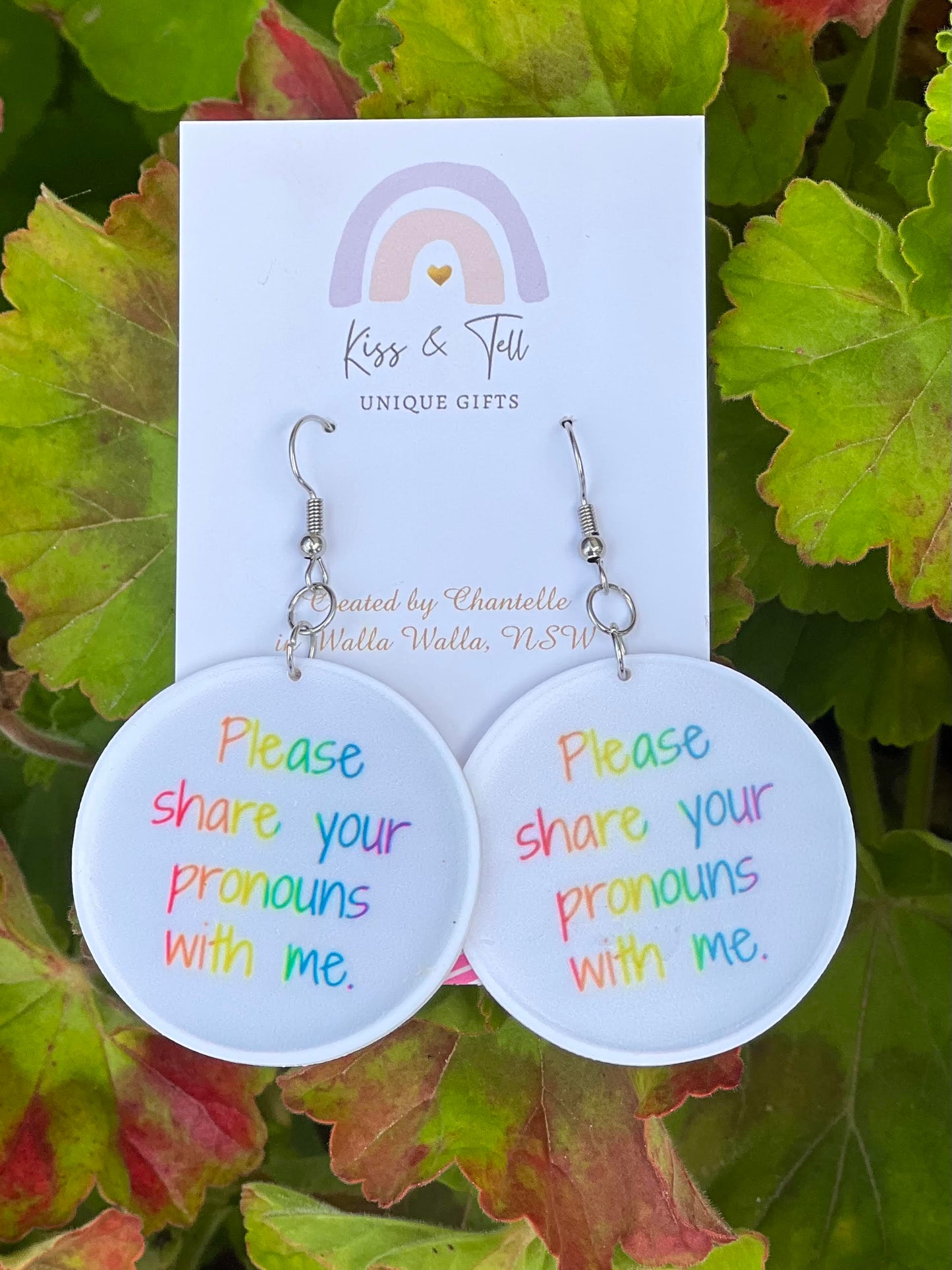 "Share your Pronouns with me" Dangle Earrings