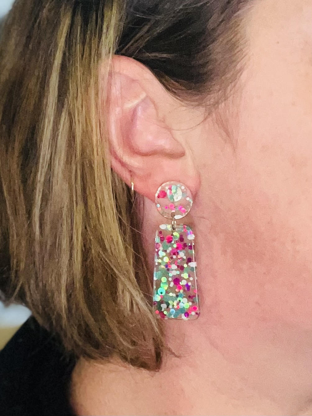 Pink & Teal Glitter Drop Earrings