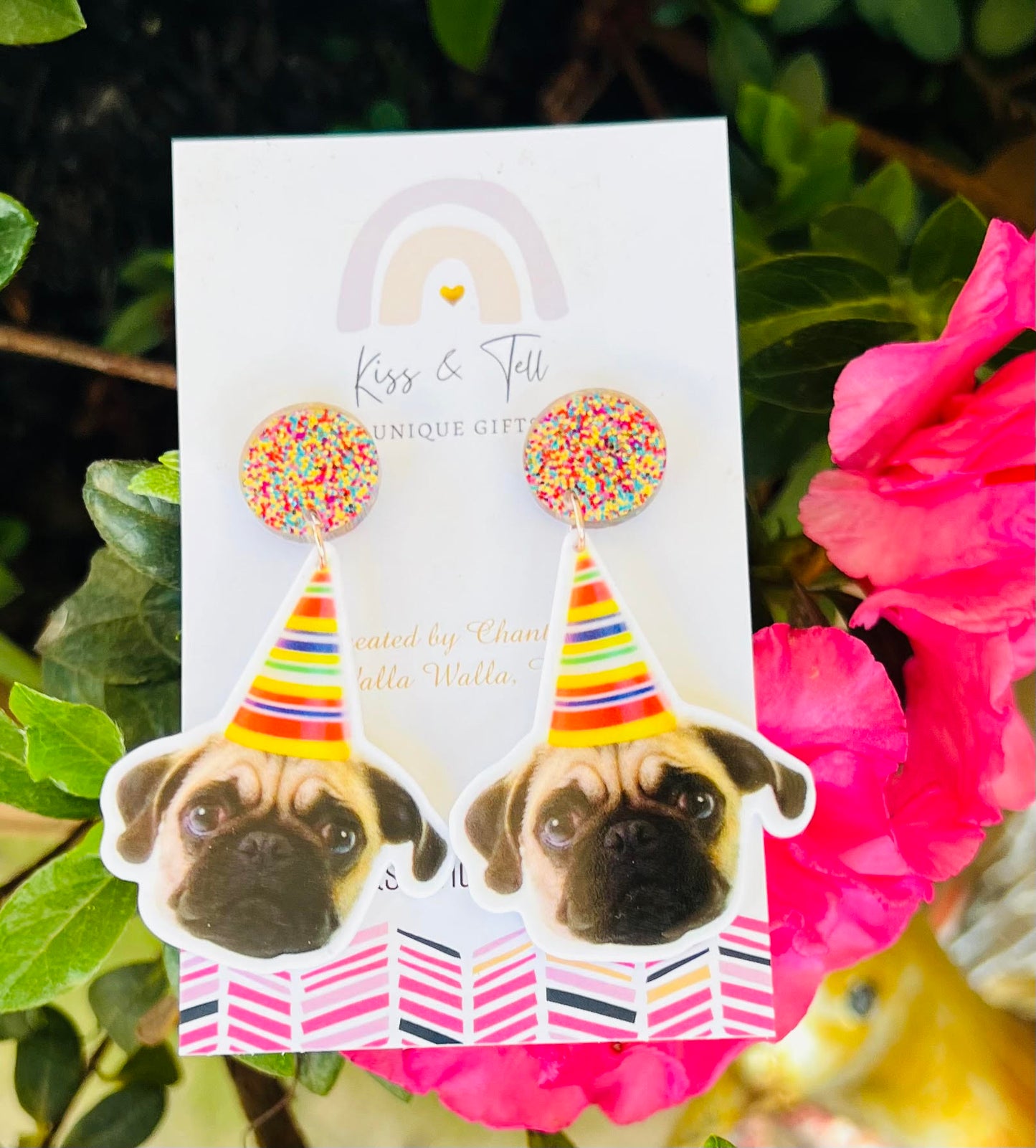 Birthday Pug Dog Earrings