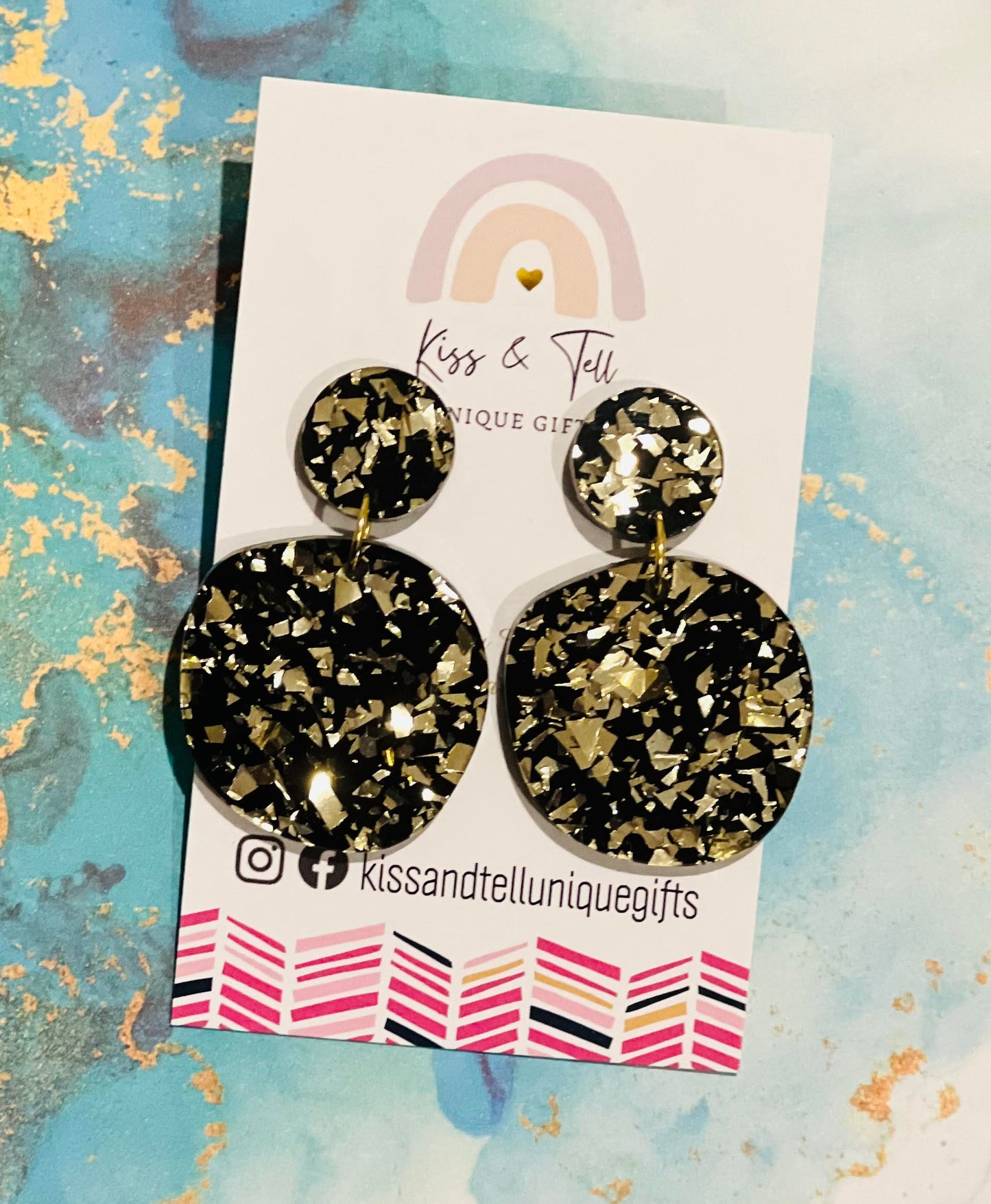 Black & Gold Glitter Dangle Earrings