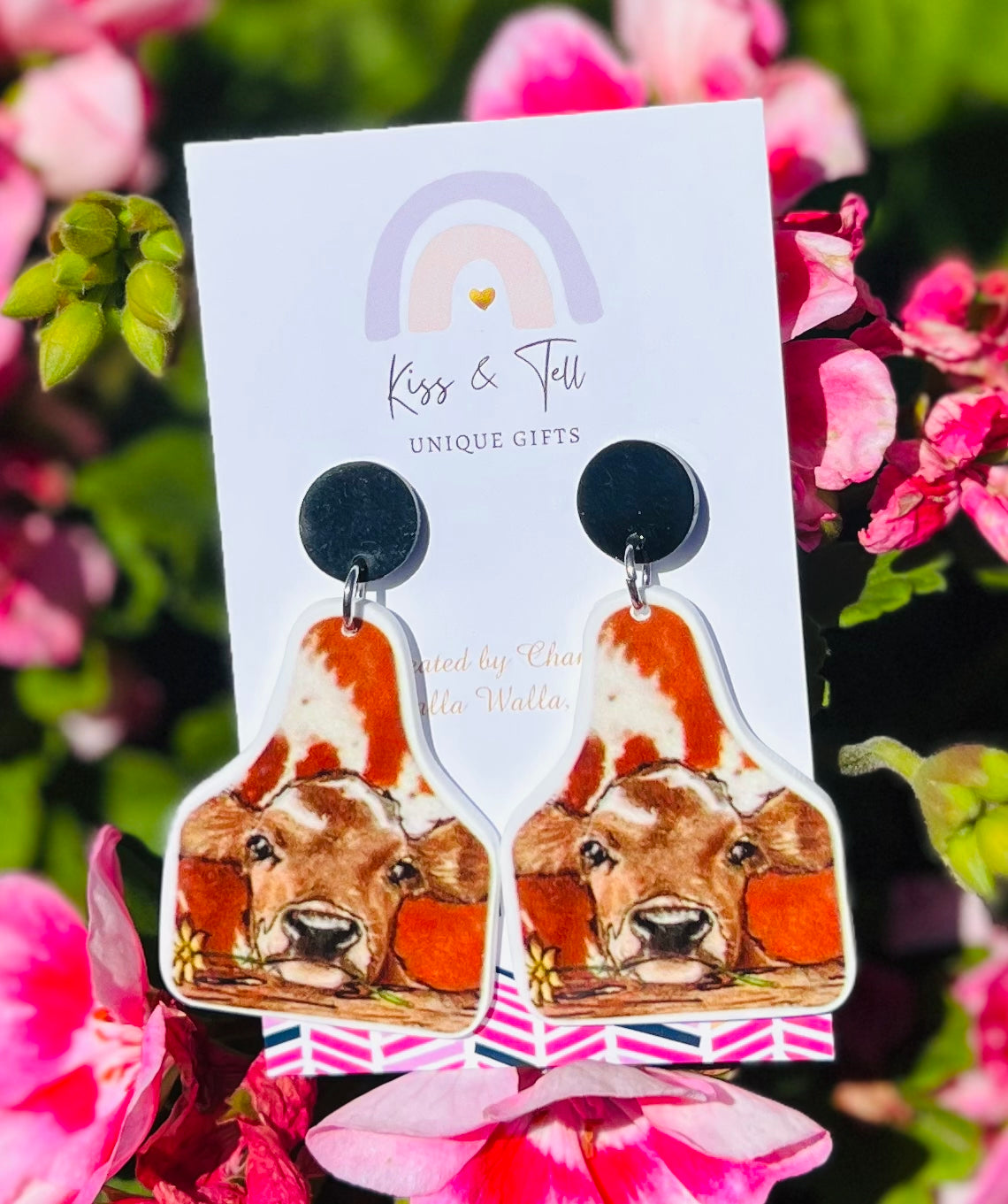 Cow Tag Dangle Earrings