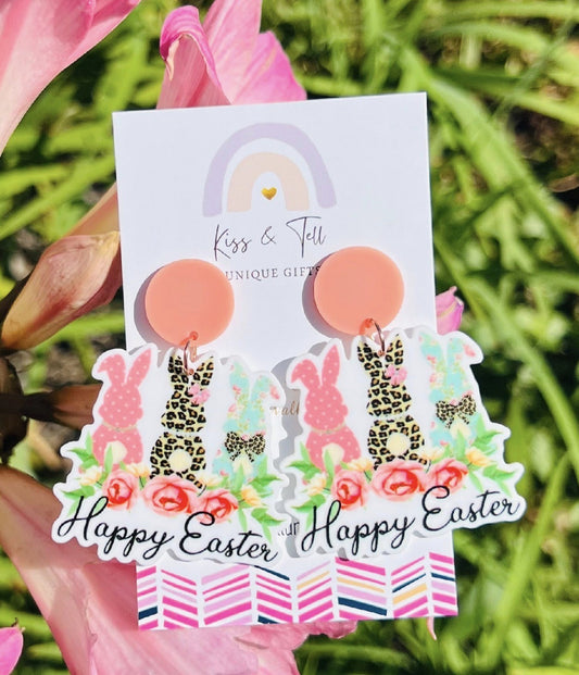Happy Easter Bunnies Dangle Earrings