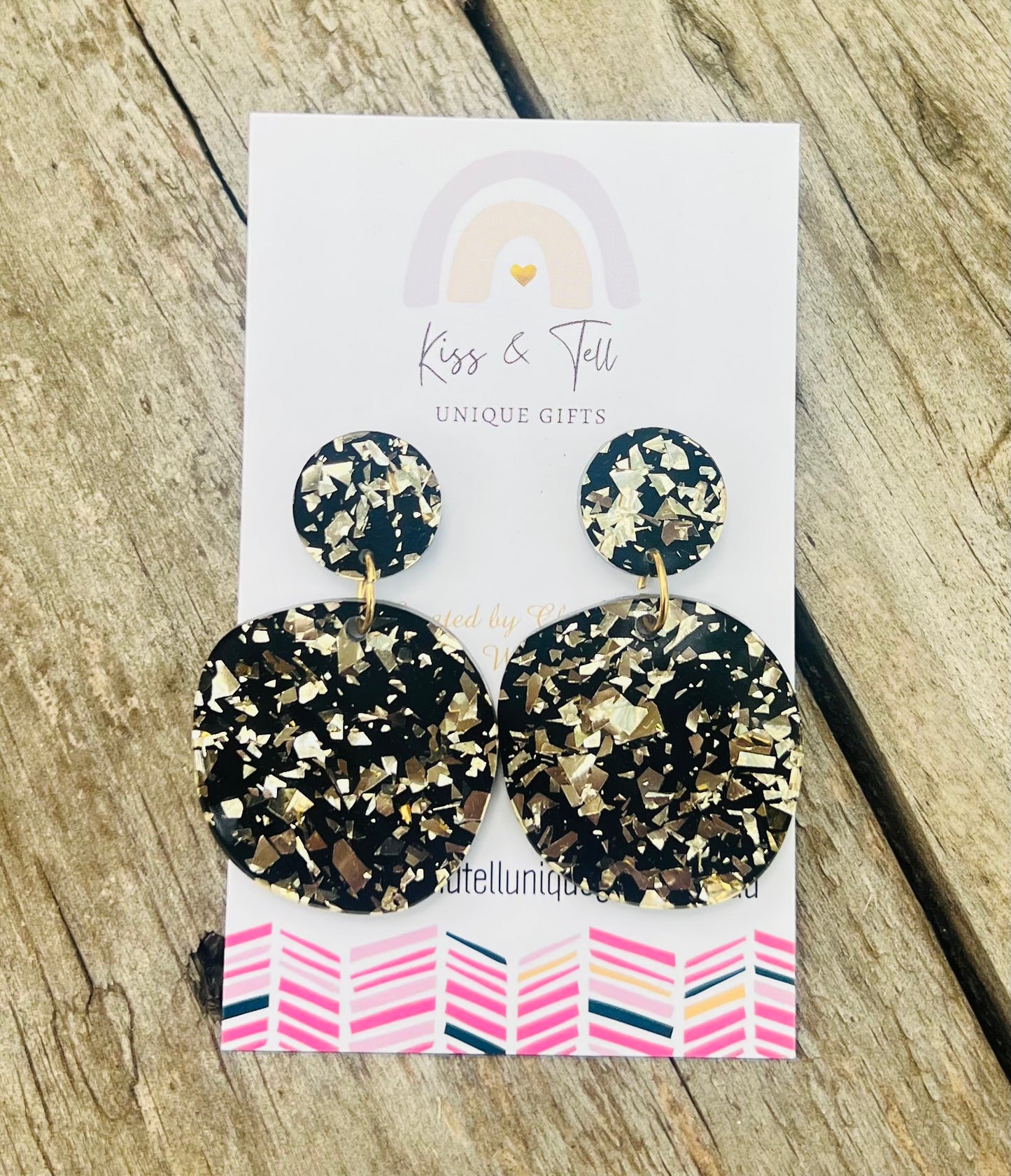 Black & Gold Glitter Dangle Earrings
