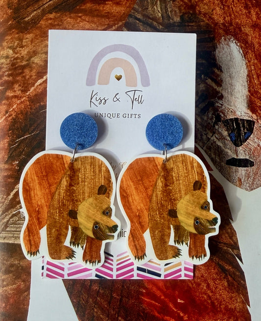 Brown Bear Book Dangle Earrings