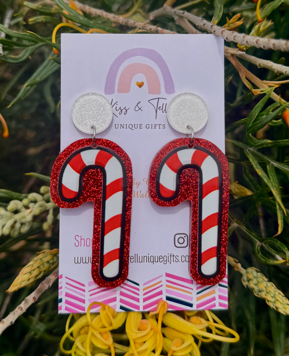 Red Glitter Candy Cane Dangle Earrings