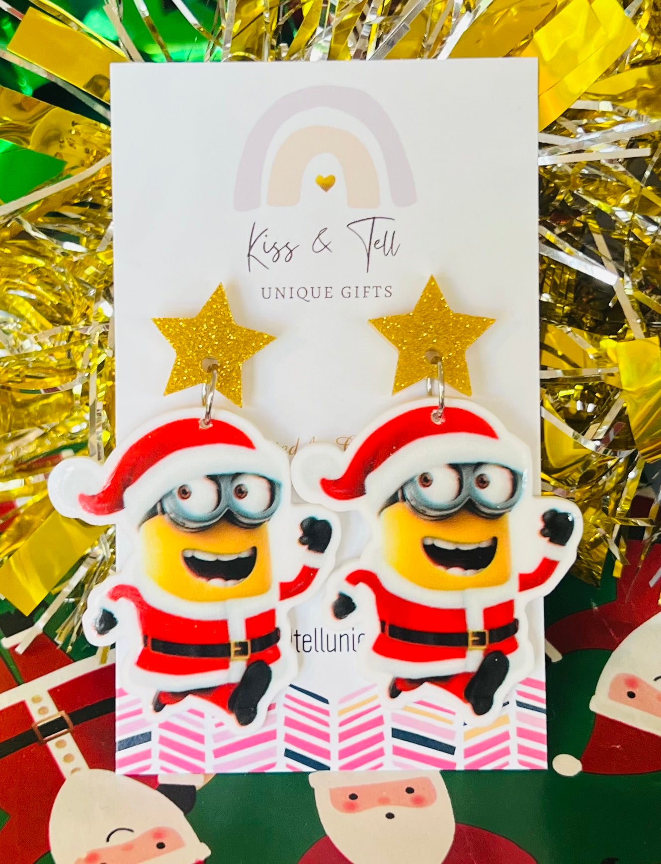 Minion Santa Dangle Earrings