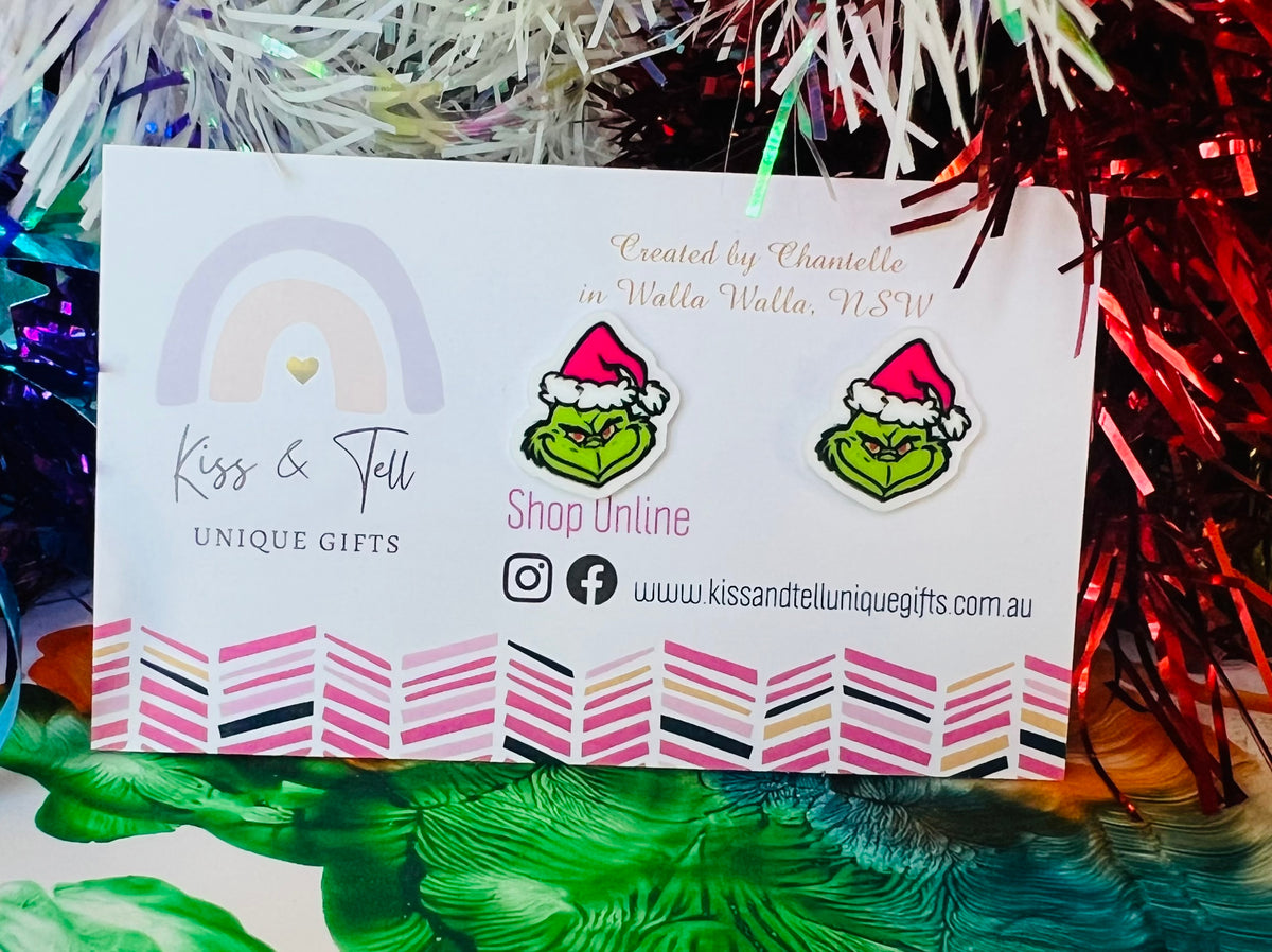 Pink Grinch Stud Earrings