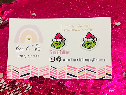 Pink Grinch Stud Earrings