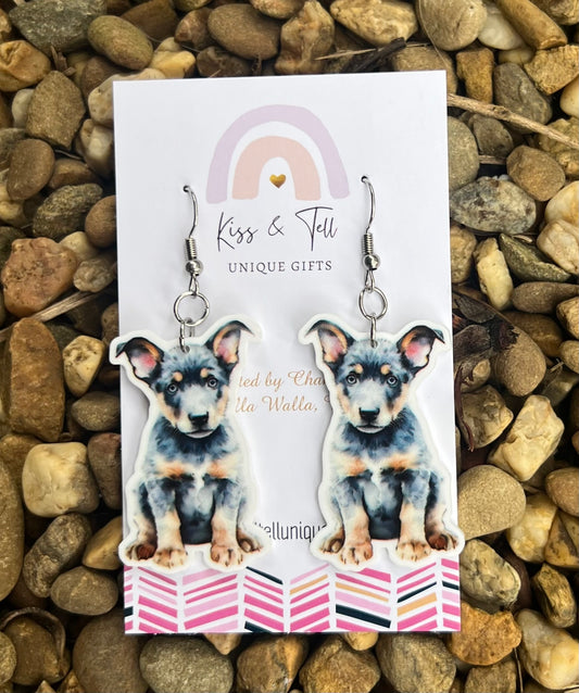 Blue Heeler Dog Dangle Earrings