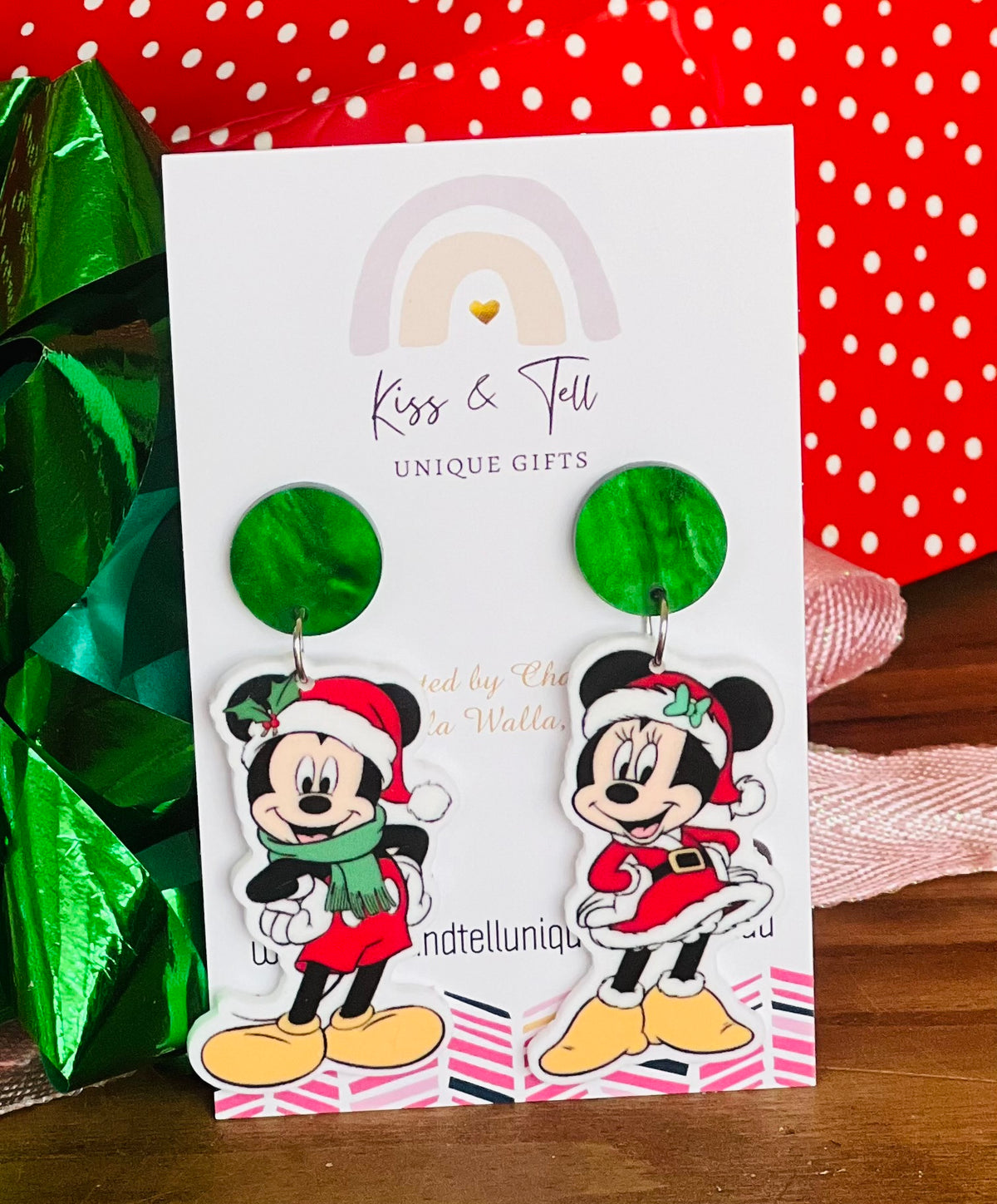 Christmas Minnie & Mickey Dangle Earrings