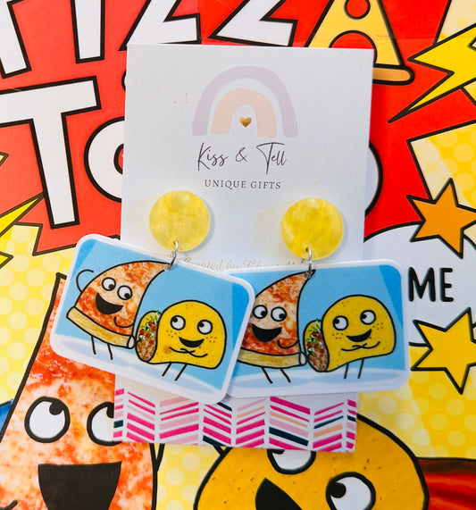 Pizza & Taco Book Dangle Earrings