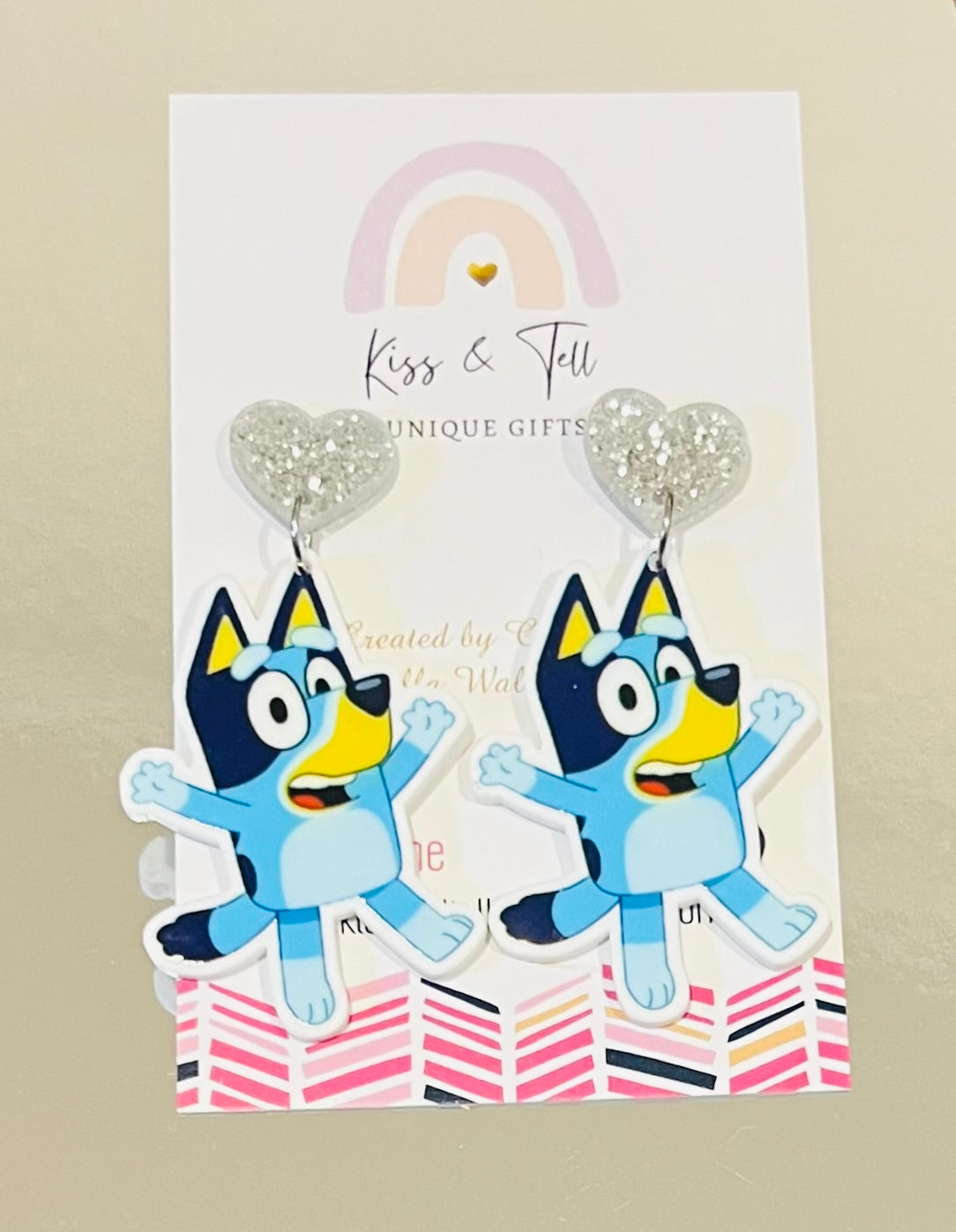 Bluey Glitter Heart-Drop Earrings