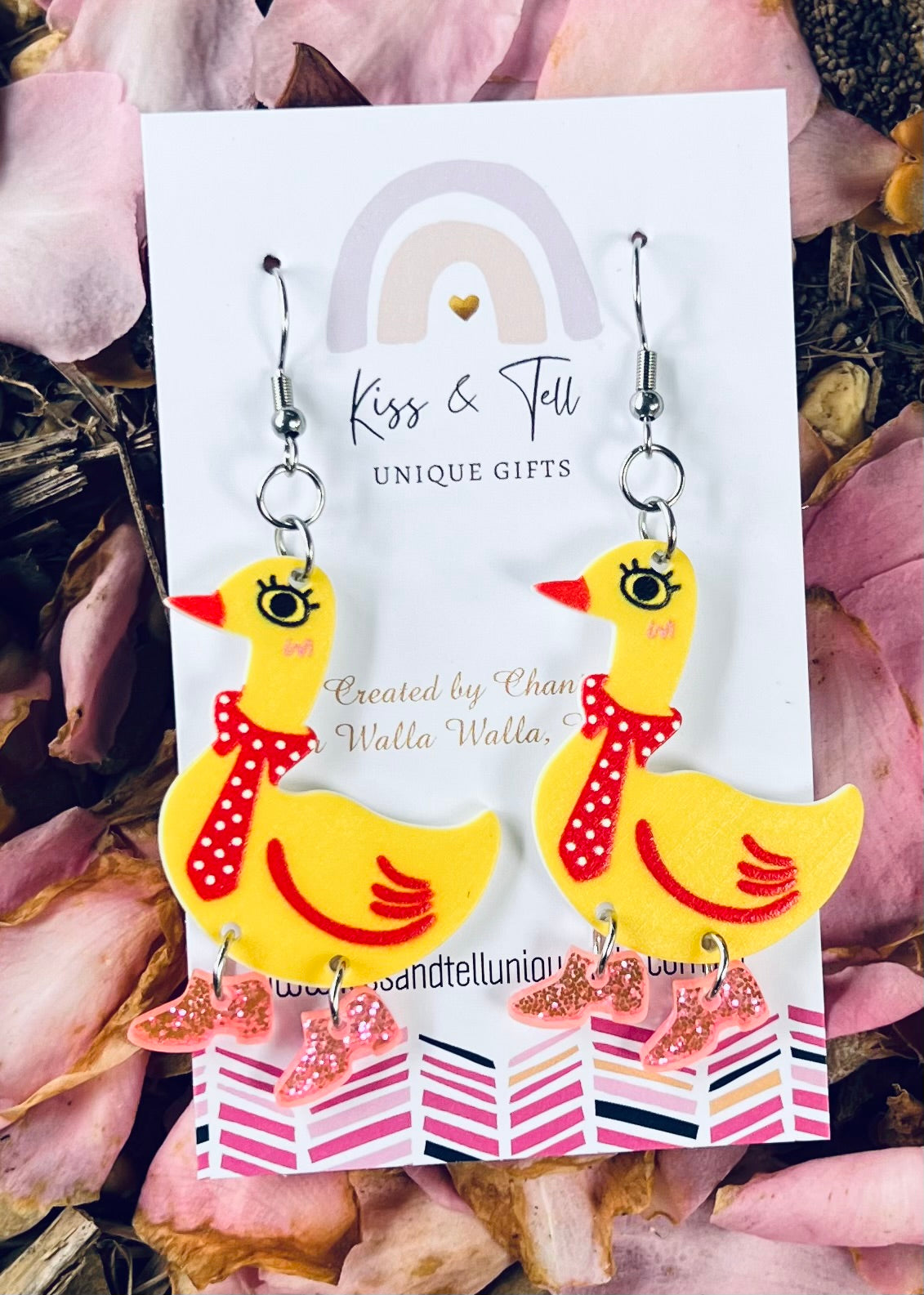 Duck in Boots Dangle Earrings