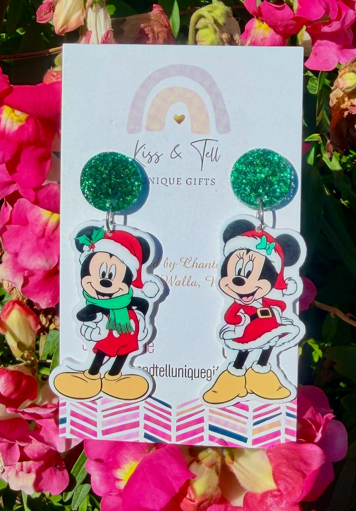 Christmas Minnie & Mickey Dangle Earrings