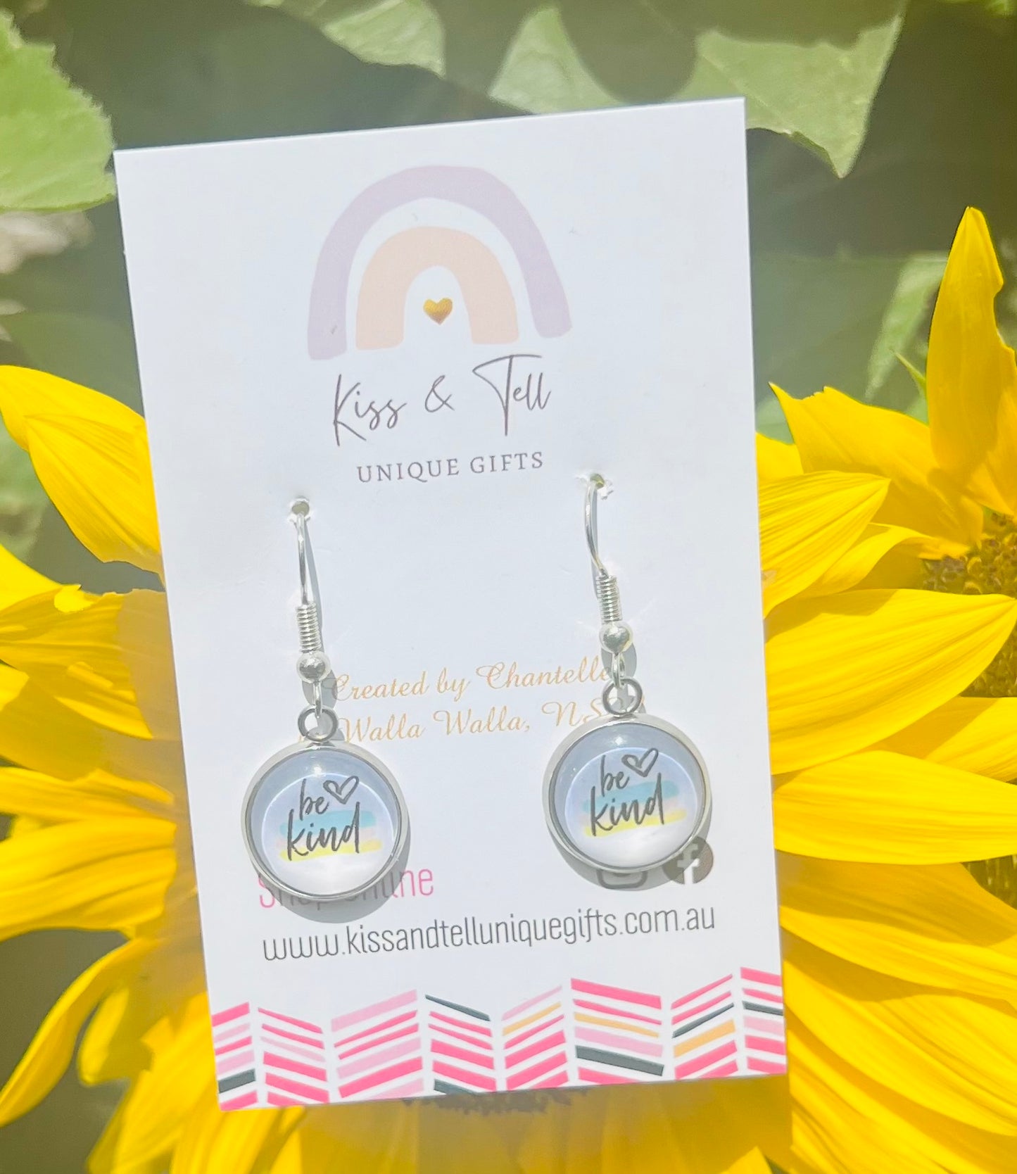 Be Kind Silver Metal Dangle Earrings