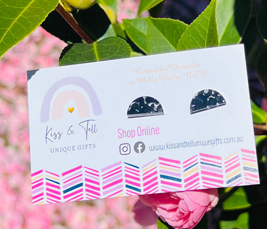 Acrylic Black & Silver Moon Stud Earrings