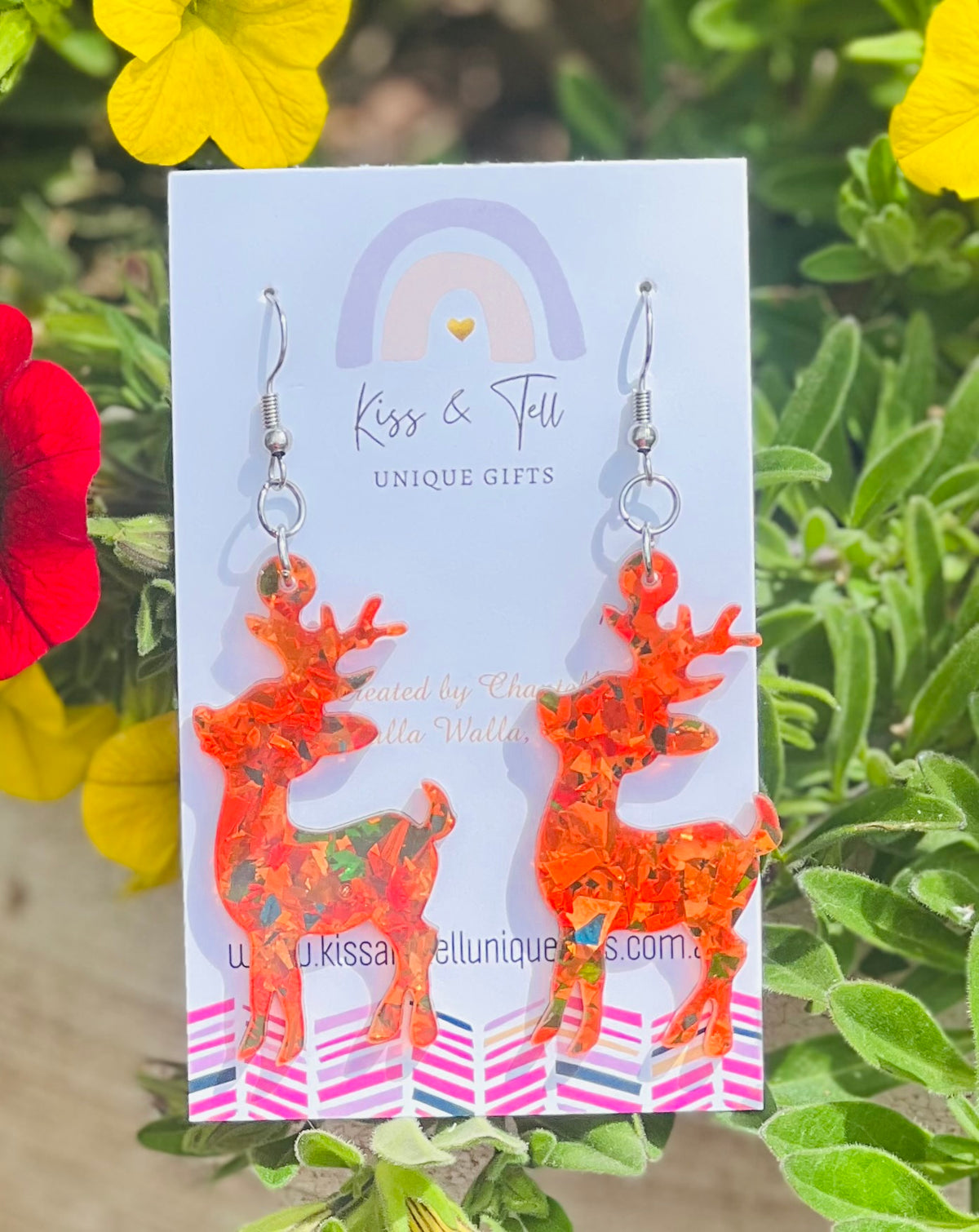 Red Foil Glitter Reindeer dangle Earrings