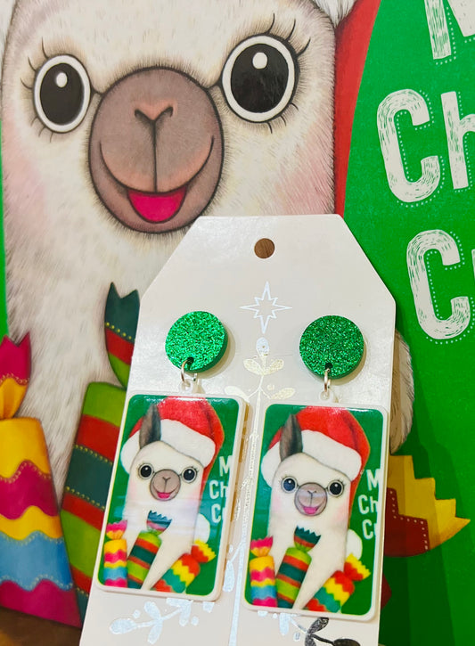 Macca Alpaca Christmas Book Dangle Earrings
