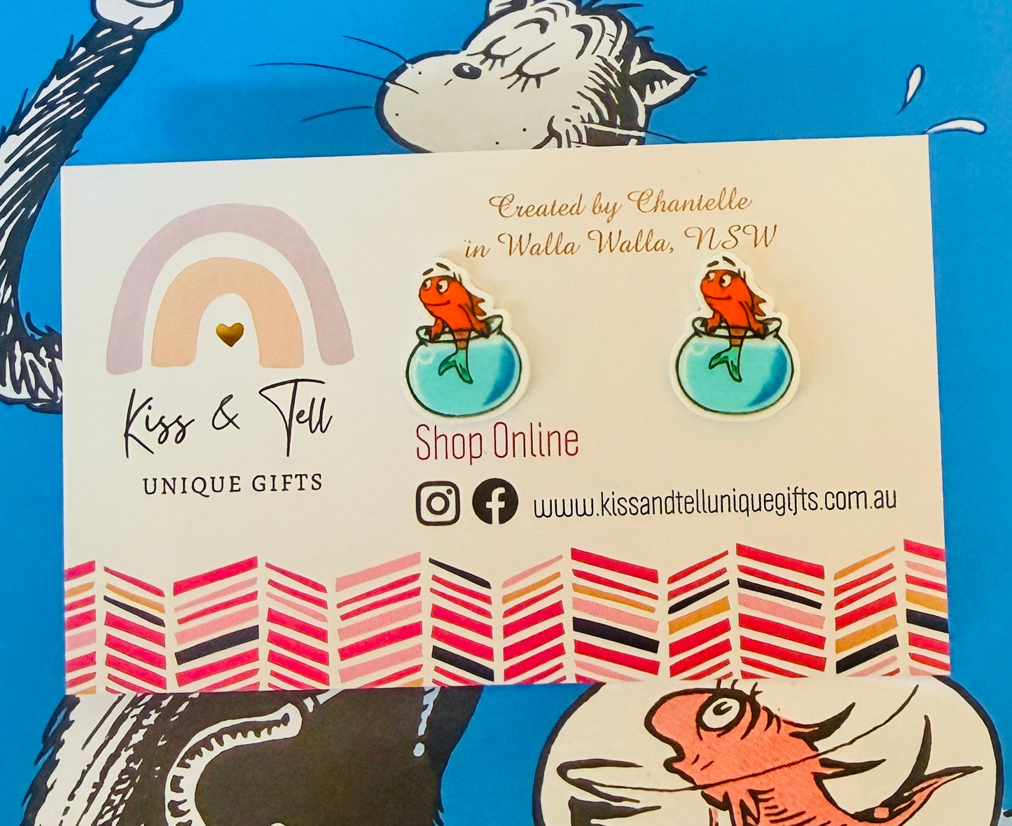 Seuss Book Fish Character Stud Earrings
