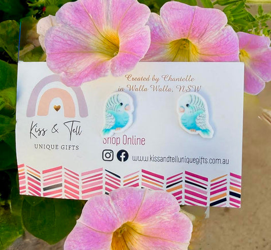 Cute Budgie Bird Stud Earrings