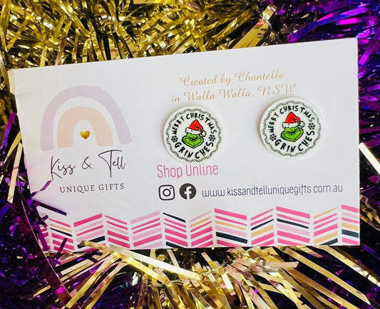 'Merry Christmas Grinches' Stud Earrings