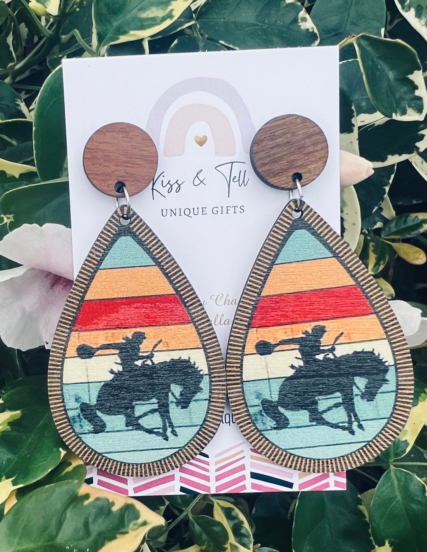 Horse & Cowboy Wooden Dangle Earrings