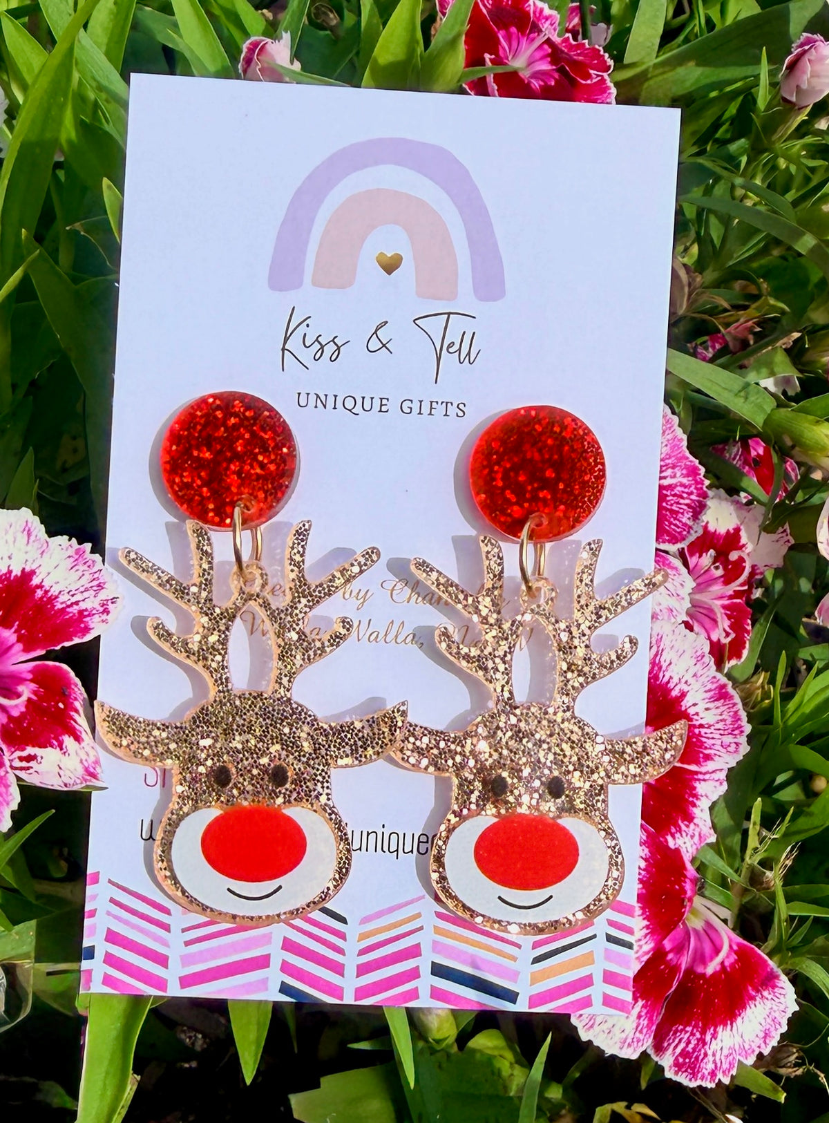 Glitter Rudolph Reindeer Dangle Earrings