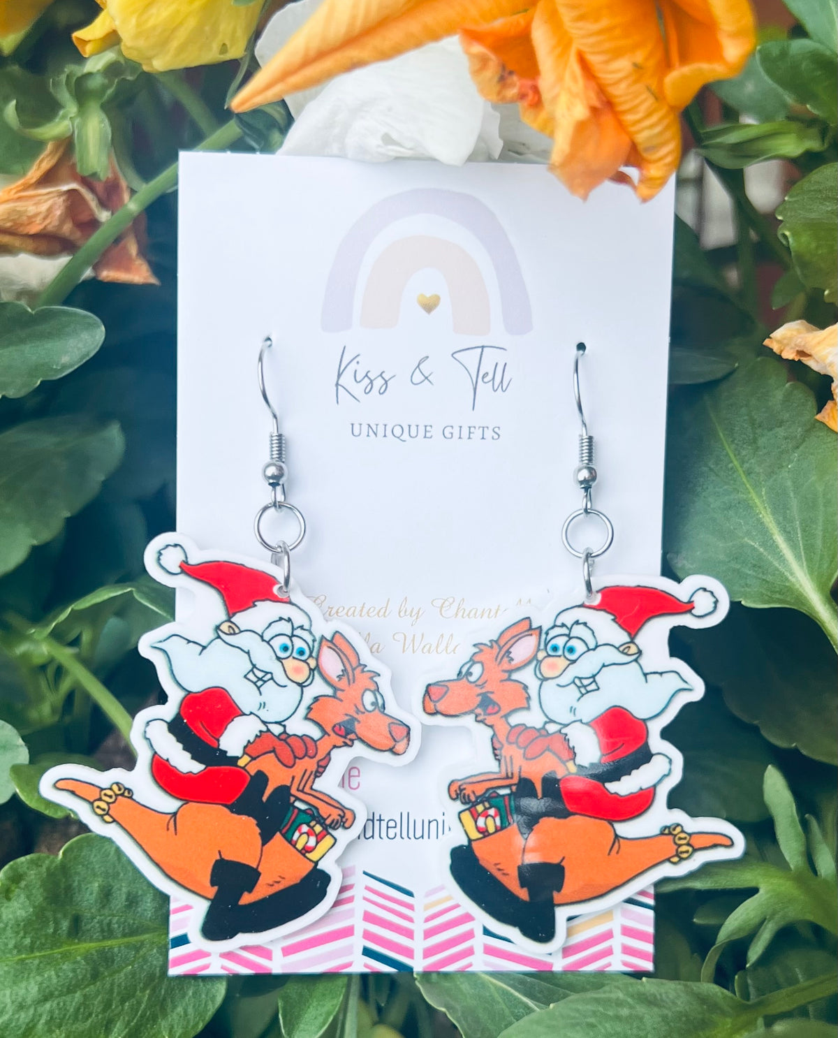 Aussie Santa Kangaroo Dangle Earrings