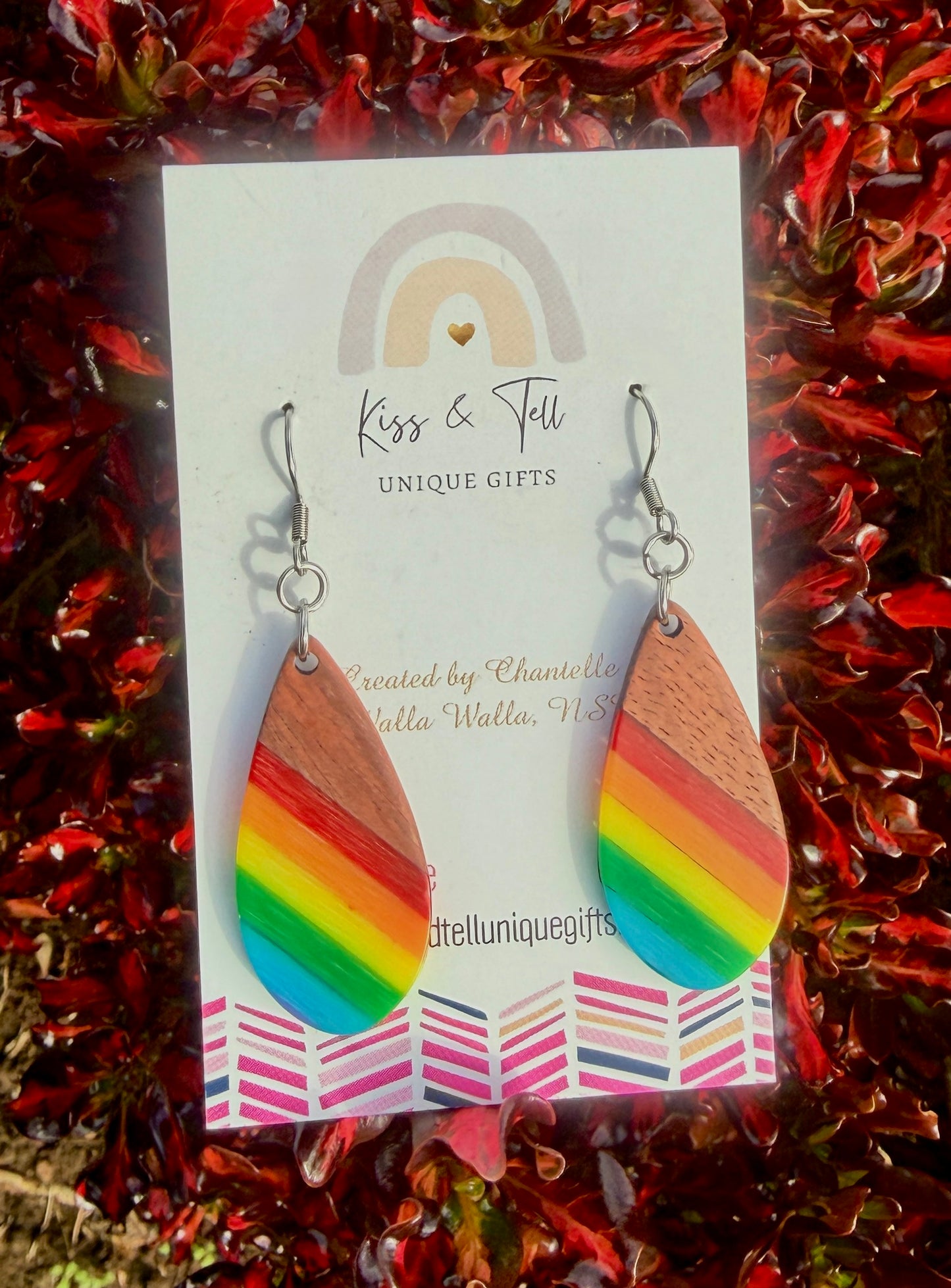 Wooden Rainbow Dangle Earrings