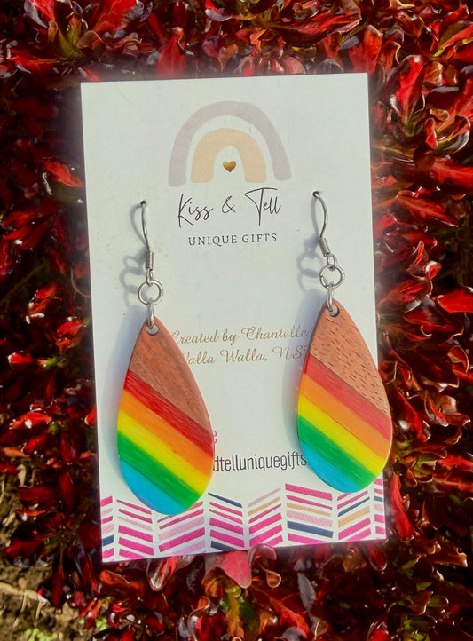 Wooden Rainbow Dangle Earrings