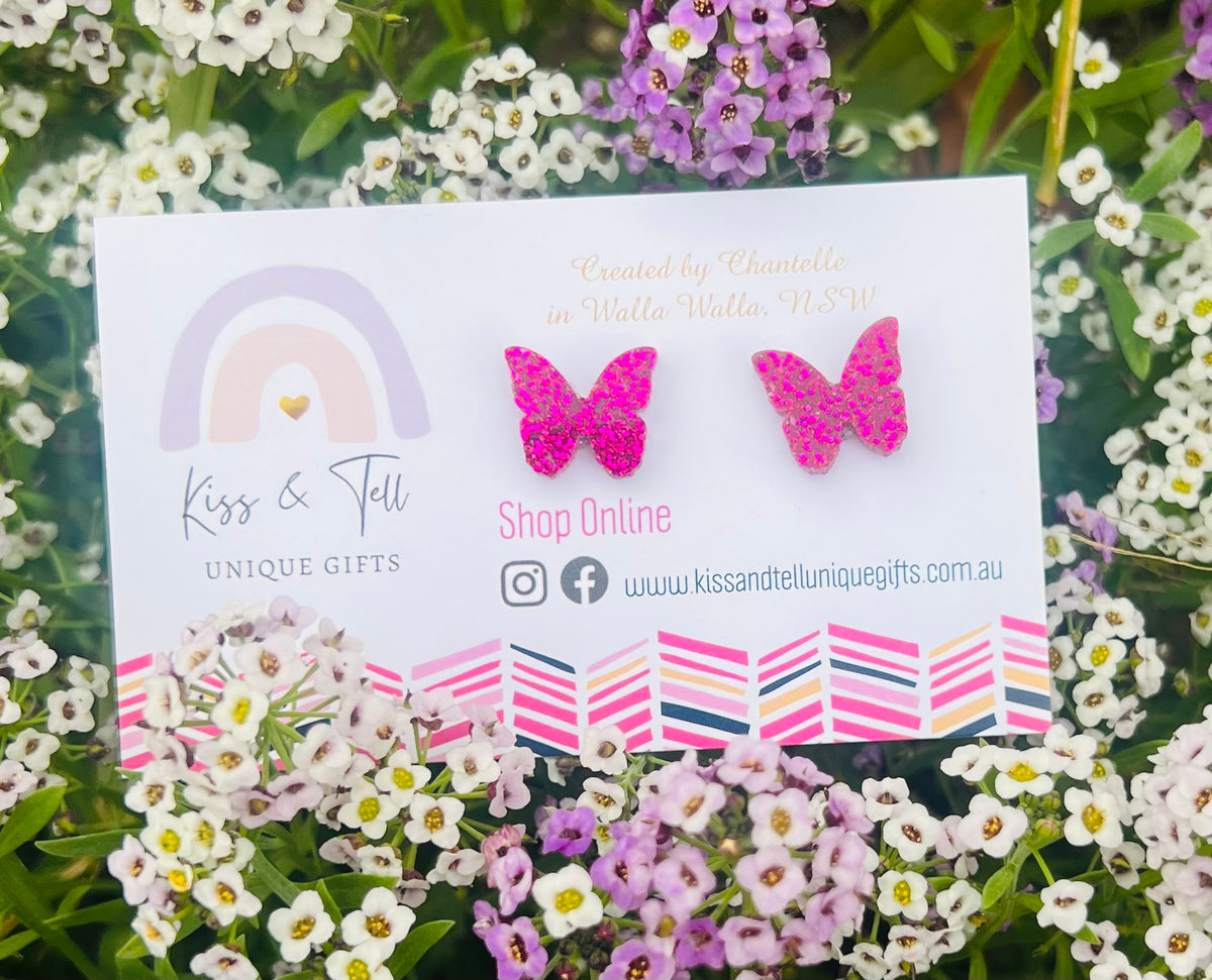 Glitter Butterfly Stud Earrings